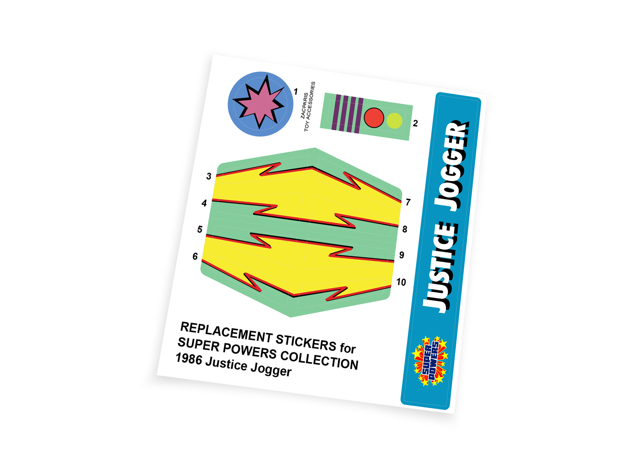 Kenner 1986 Super Powers Collection Justice Jogger stickers