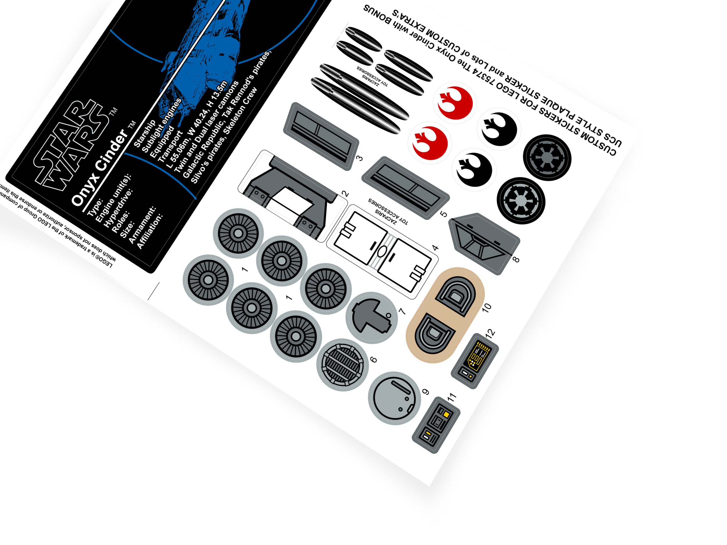 Lego 75374 The Onyx Cinder stickers