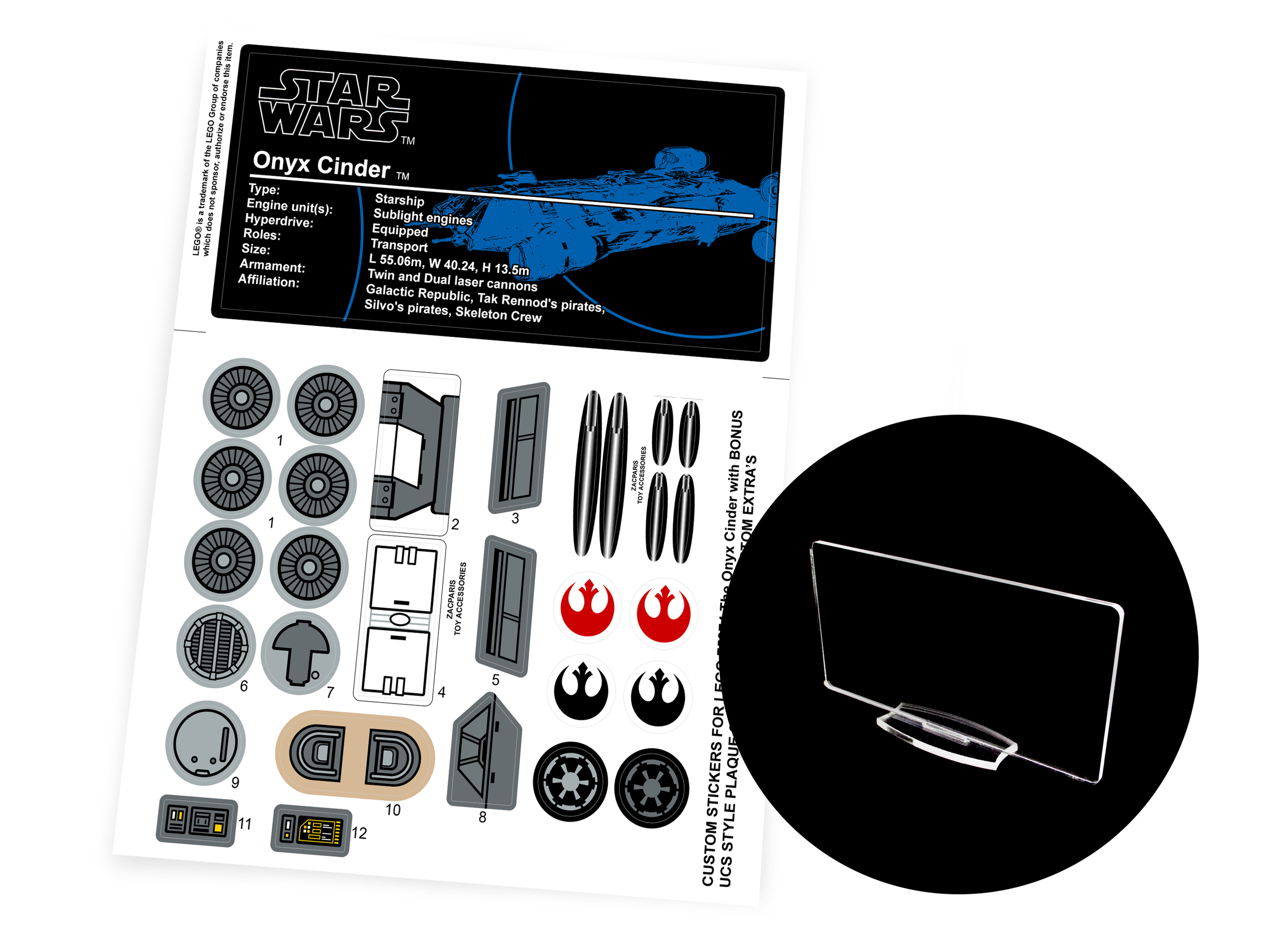 Lego 75374 The Onyx Cinder stickers