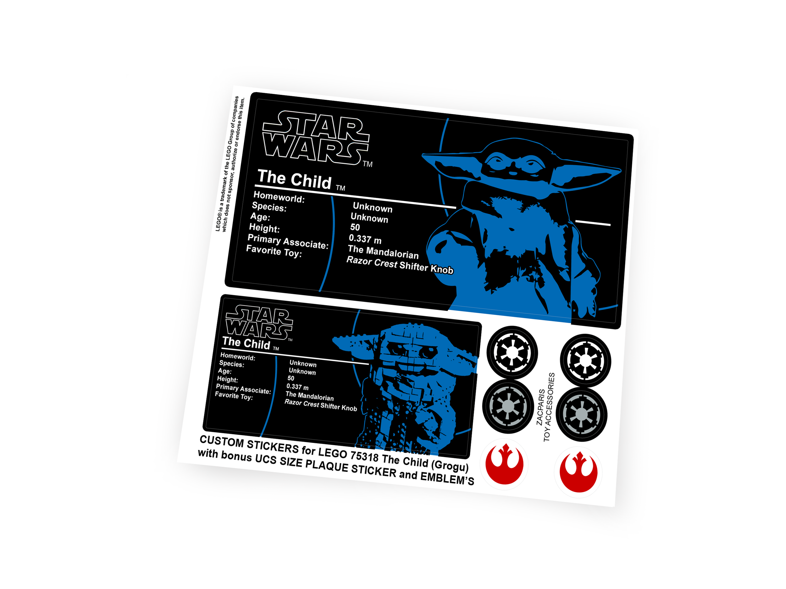 Custom stickers for Star Wars Set 75318 The Child Grogu with Bonus!
