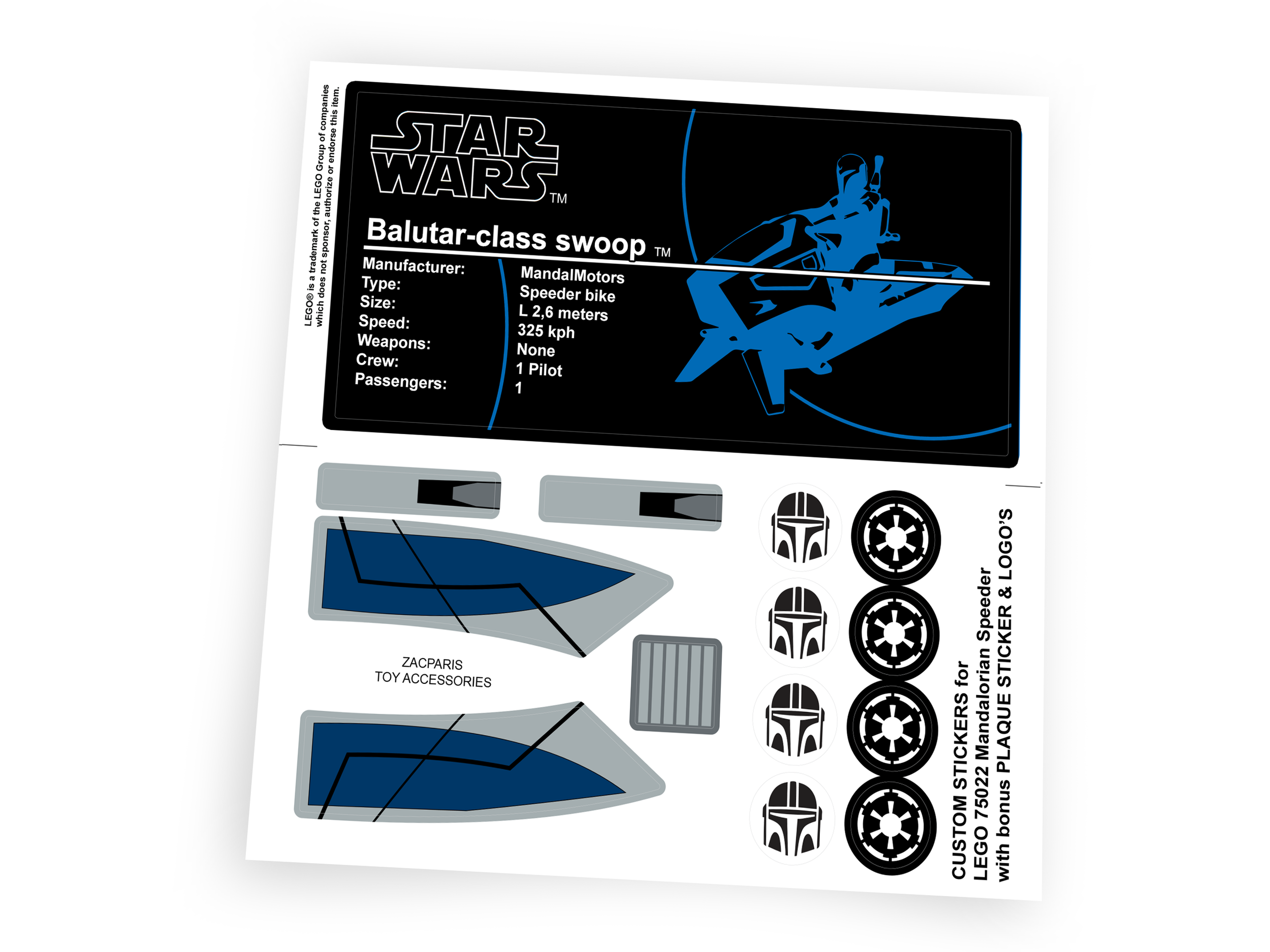 Lego 75022 Mandalorian Speeder stickers