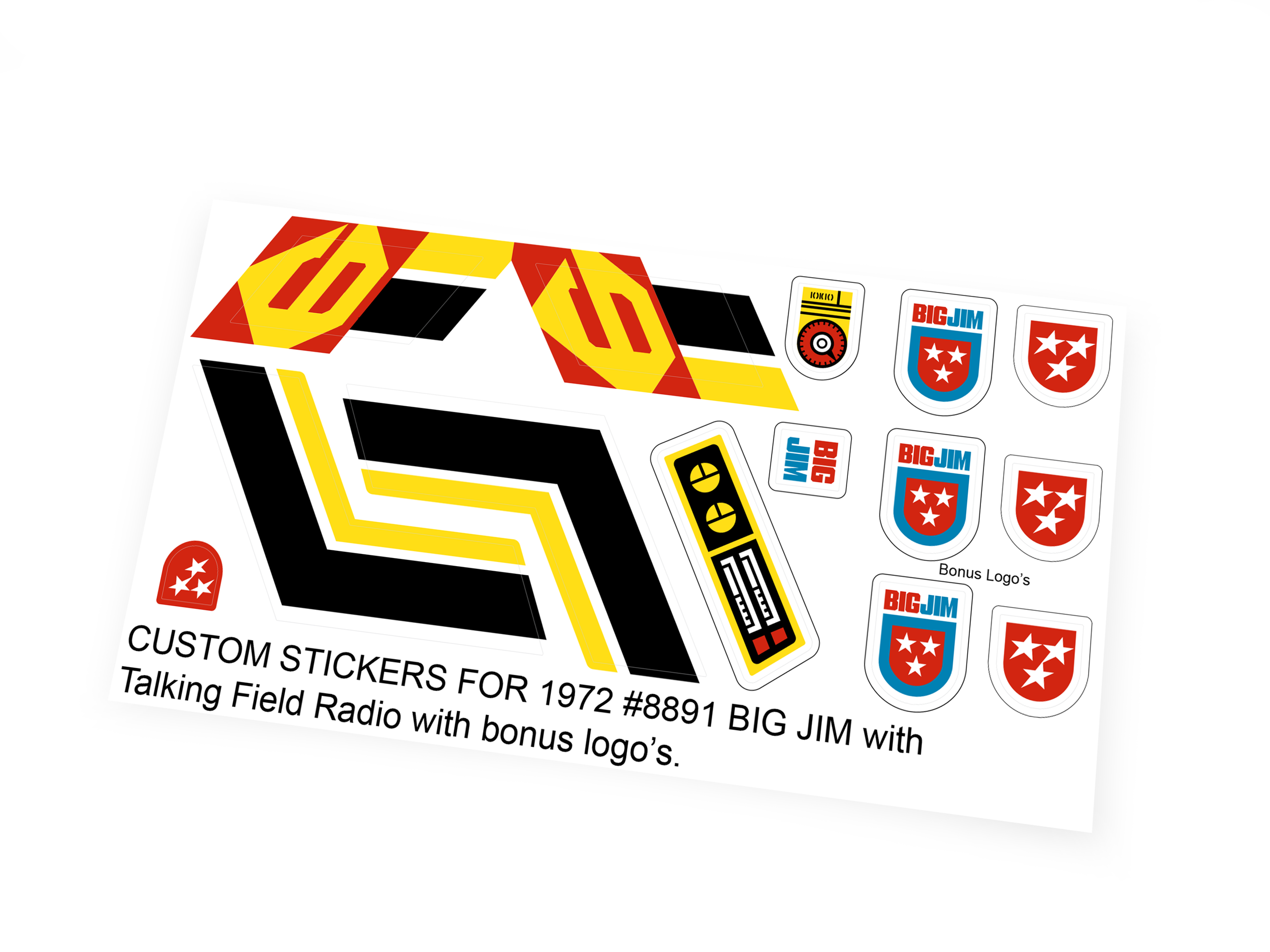 Mattel 1972 BIG JIM with Talking Field Radio backpack stickers