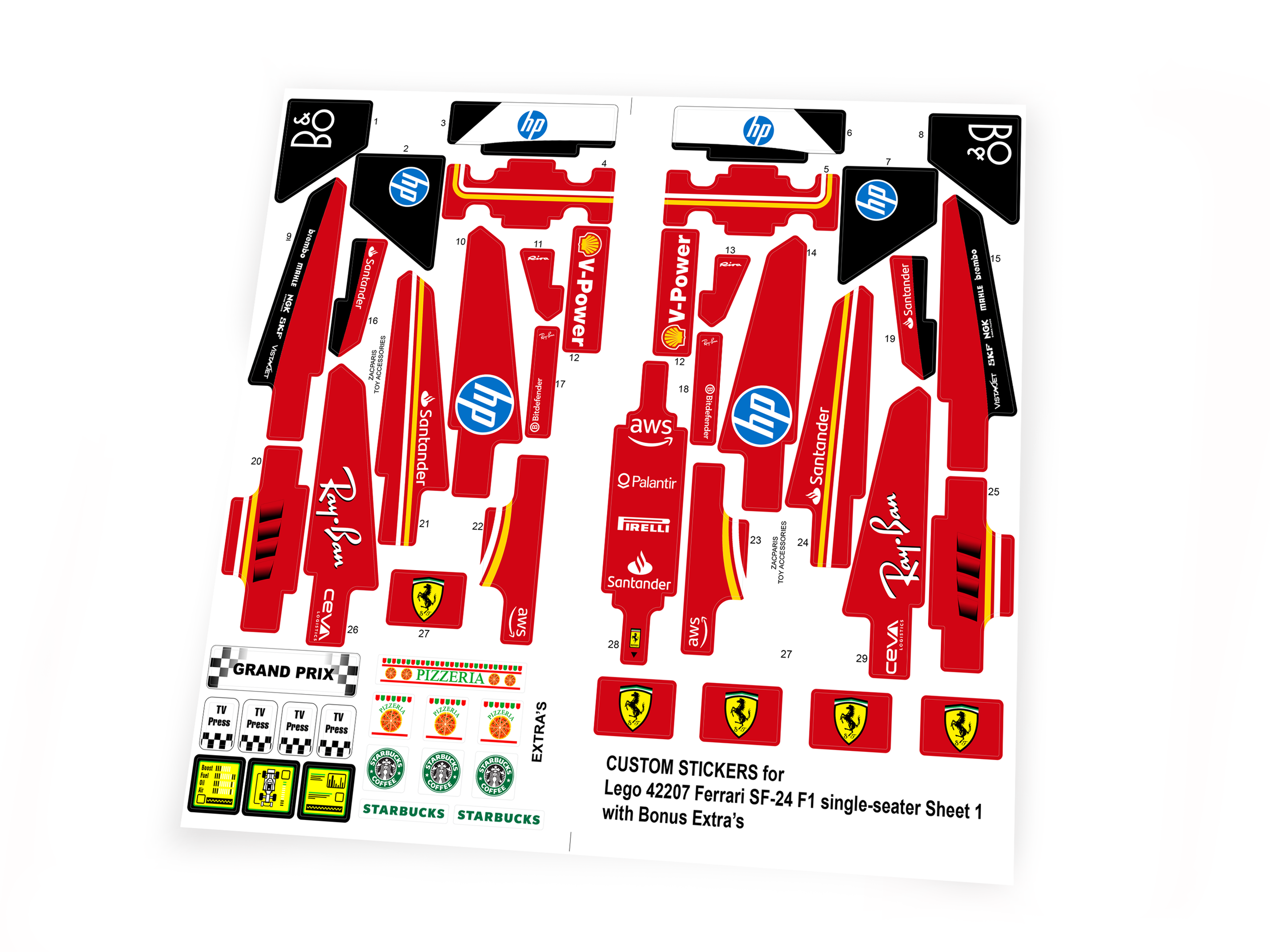 Lego 42207 Ferrari SF-24 F1 single-seater stickers