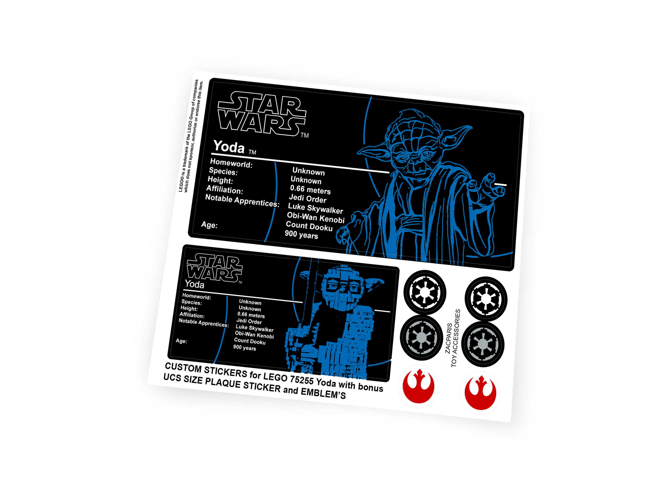 Custom stickers for Star Wars Set 75255 Yoda with Bonus!
