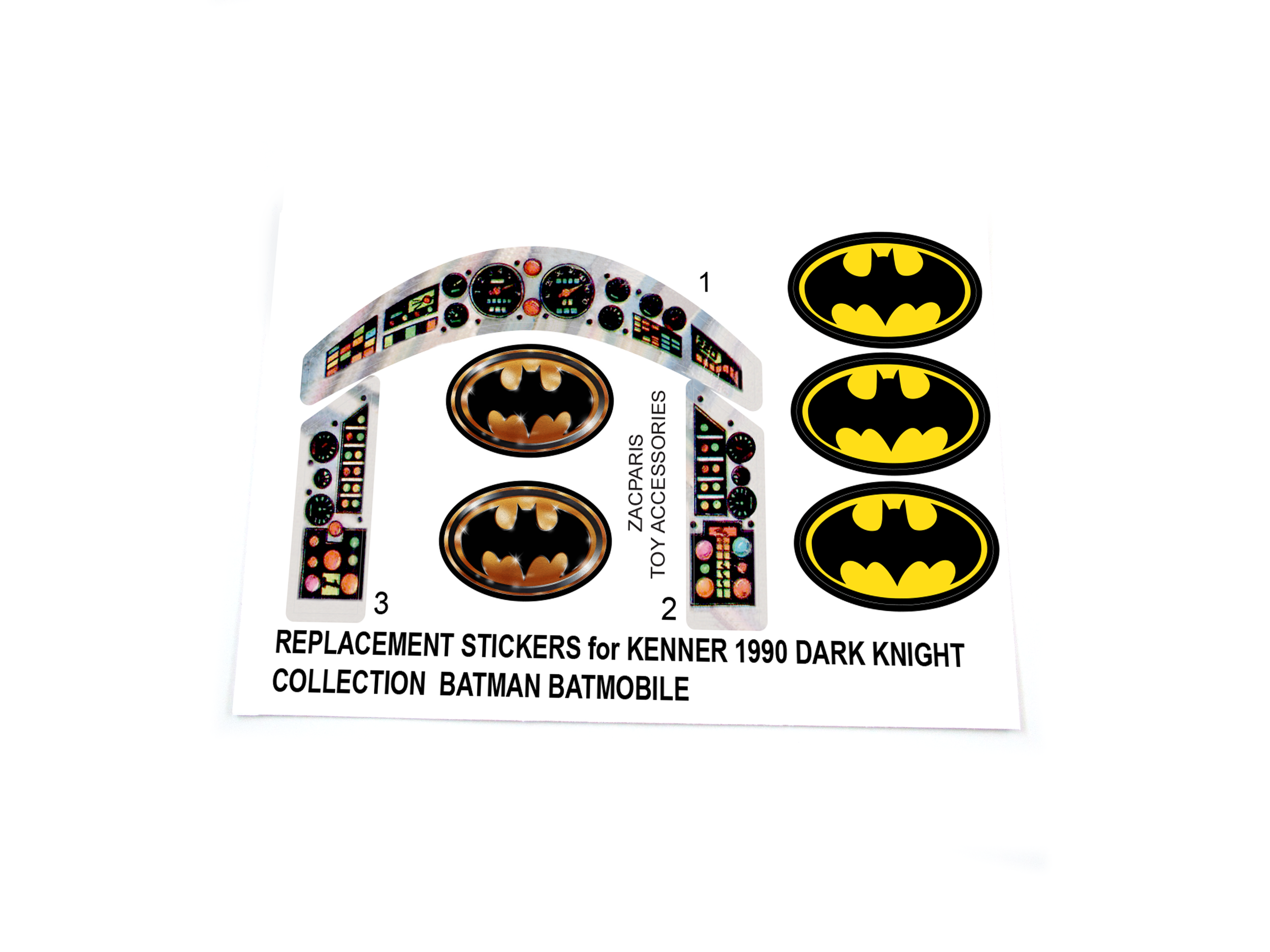 Kenner 1990 Batman Dark Knight Collection Batmobile stickers