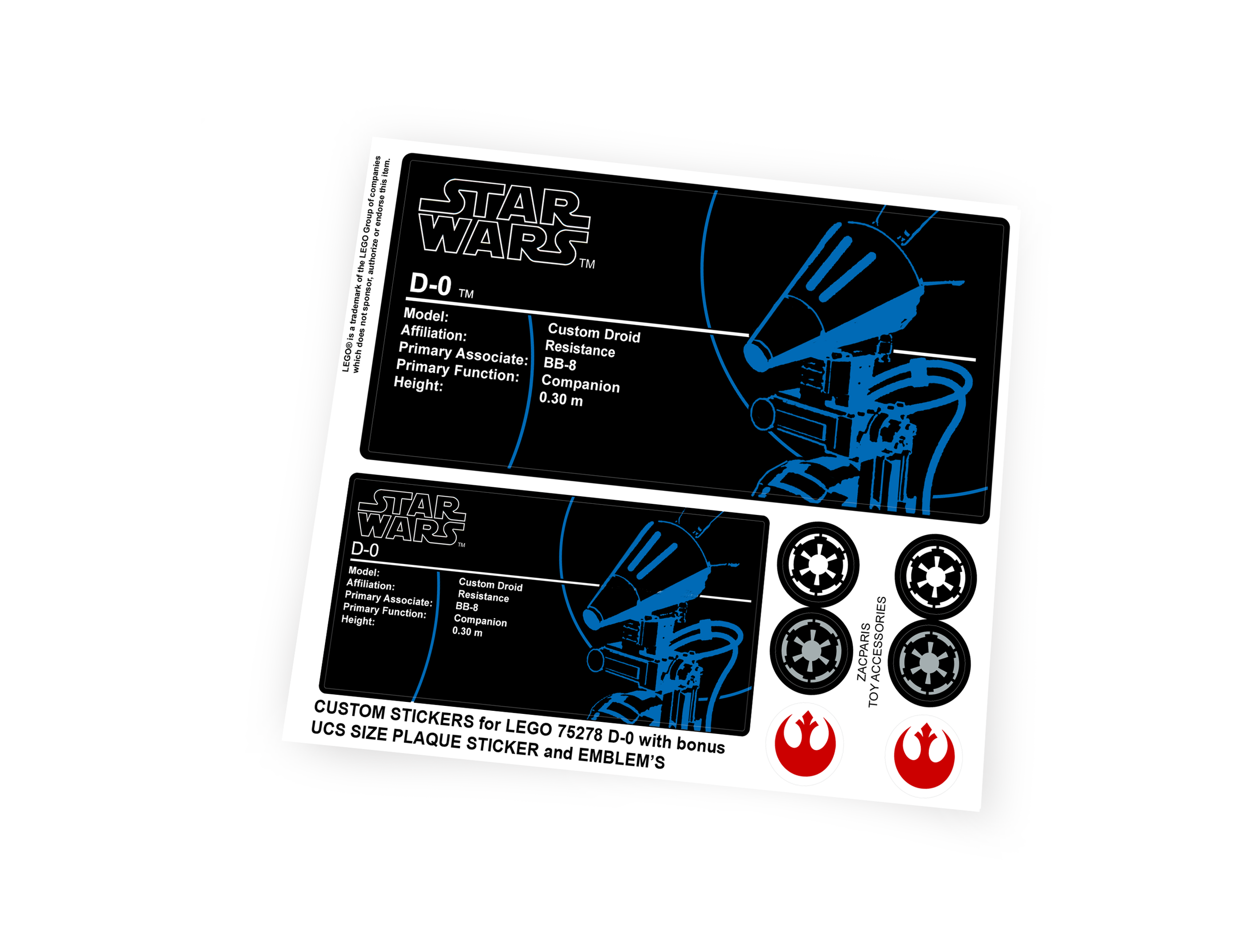 Custom stickers for Star Wars Set 75187 BB-8 with Bonus!