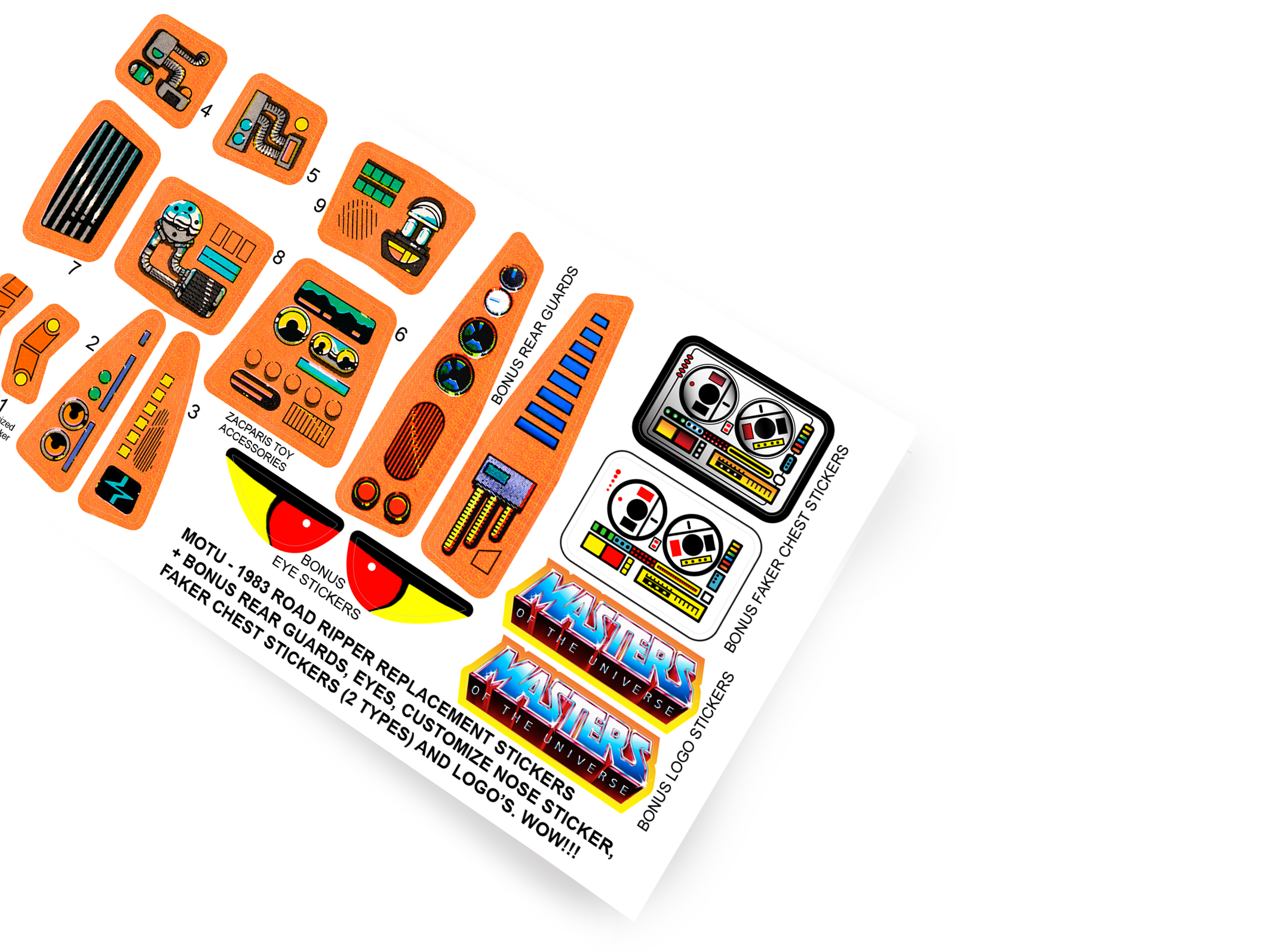 MOTU He-man Masters of the universe Road Ripper stickers