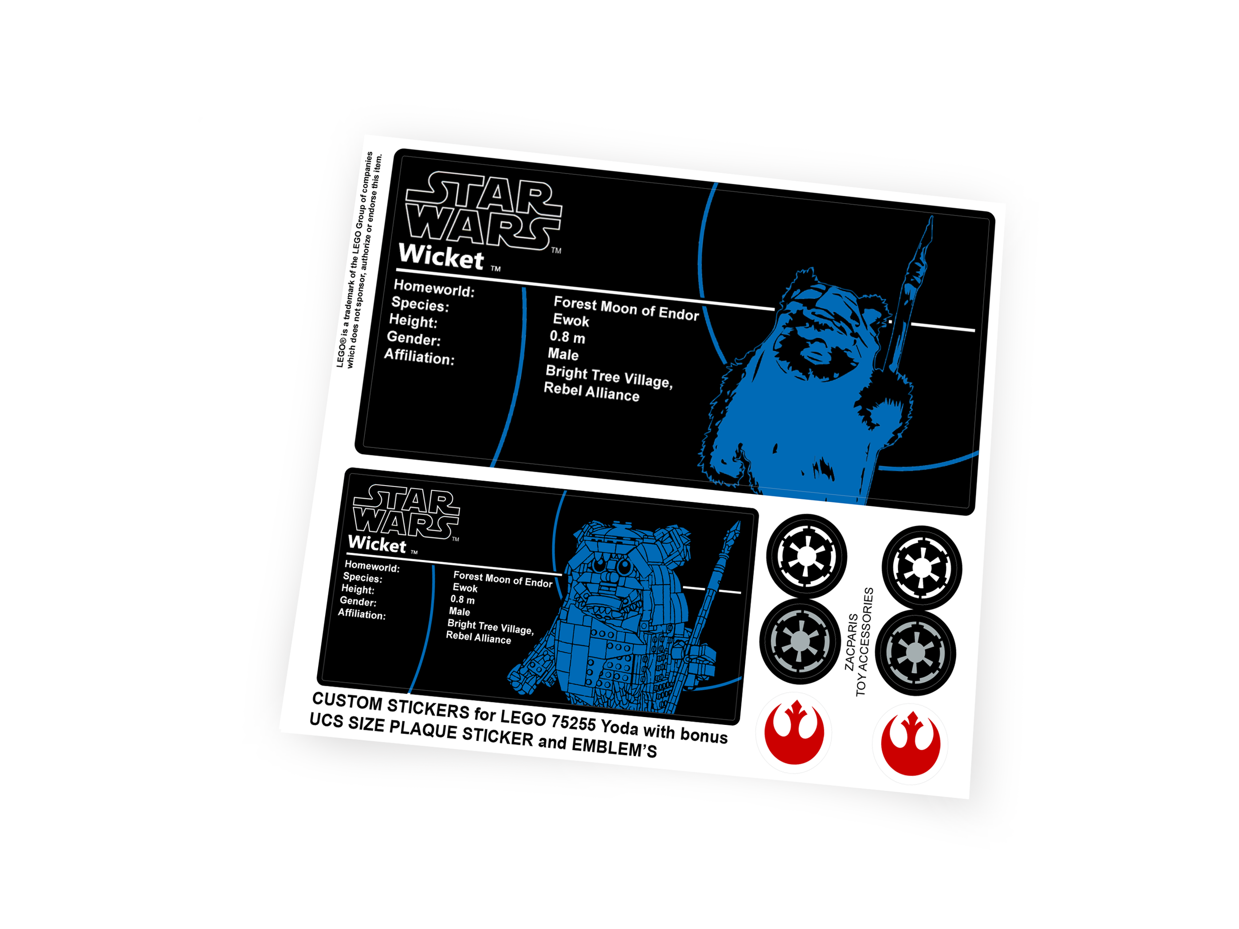 Custom Plaque stickers for Star Wars Set 75430 Wicket the Ewok with Bonus!