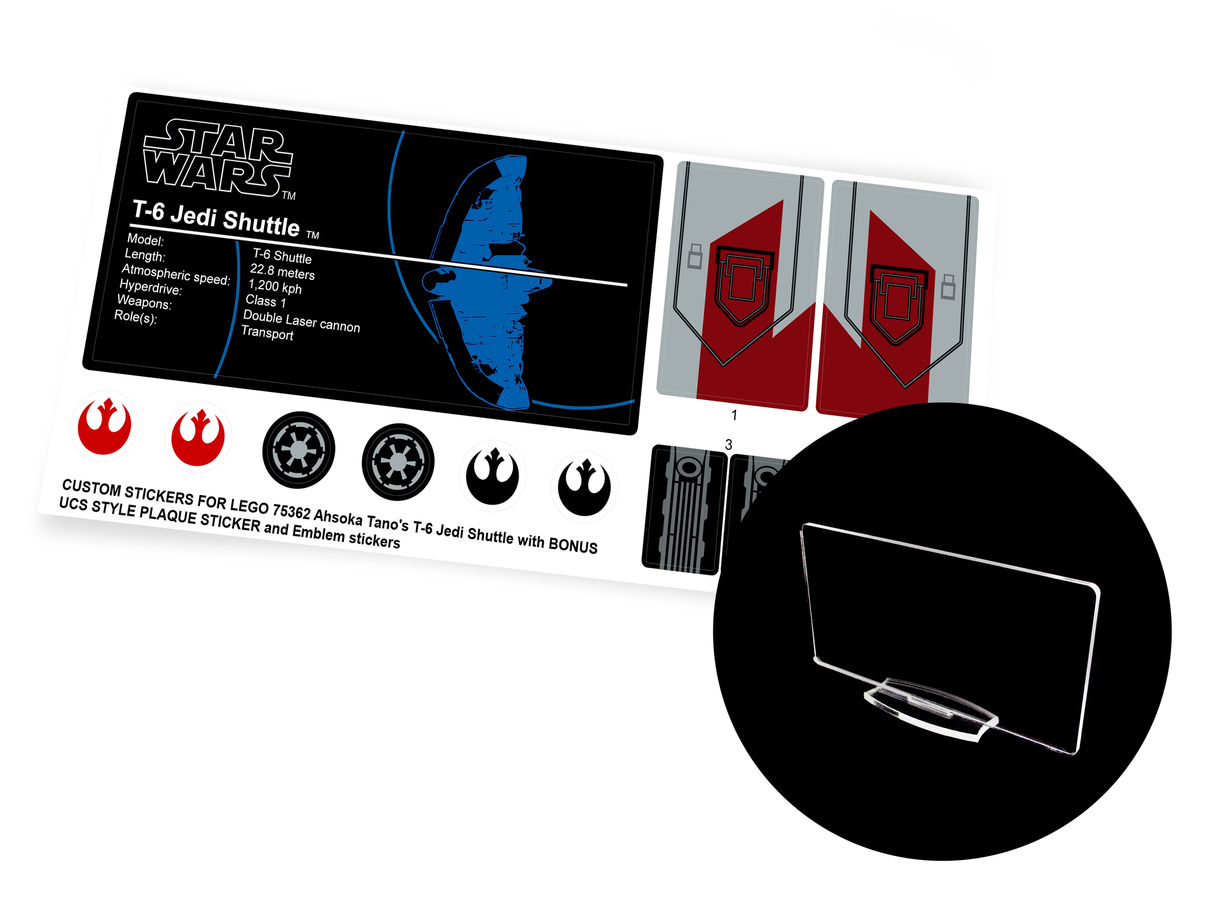 Lego 75362 Ahsoka Tano's T-6 Jedi Shuttle stickers