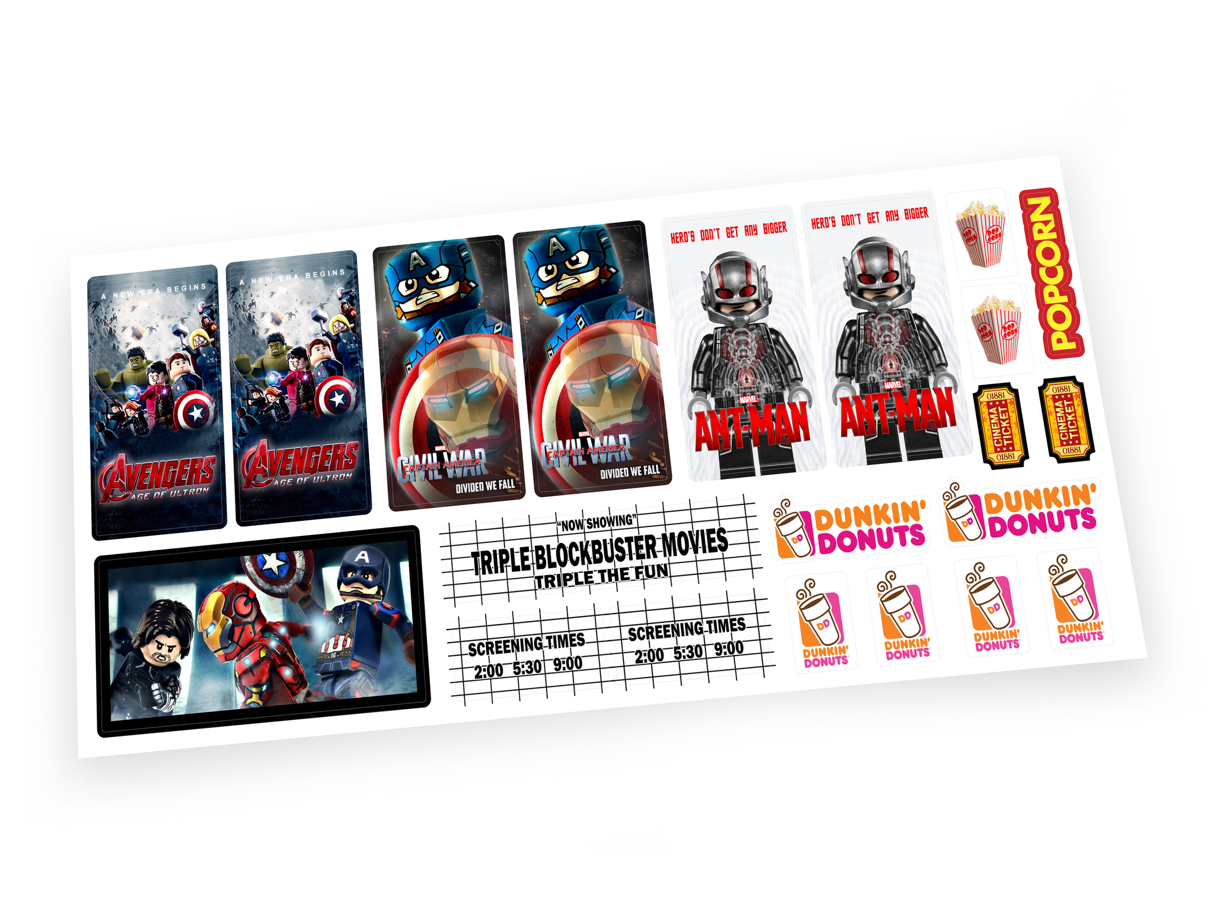 Custom Stickers for Set 10232 Palace Cinema 10184 Town Plan Ultron-Antman-Civil War