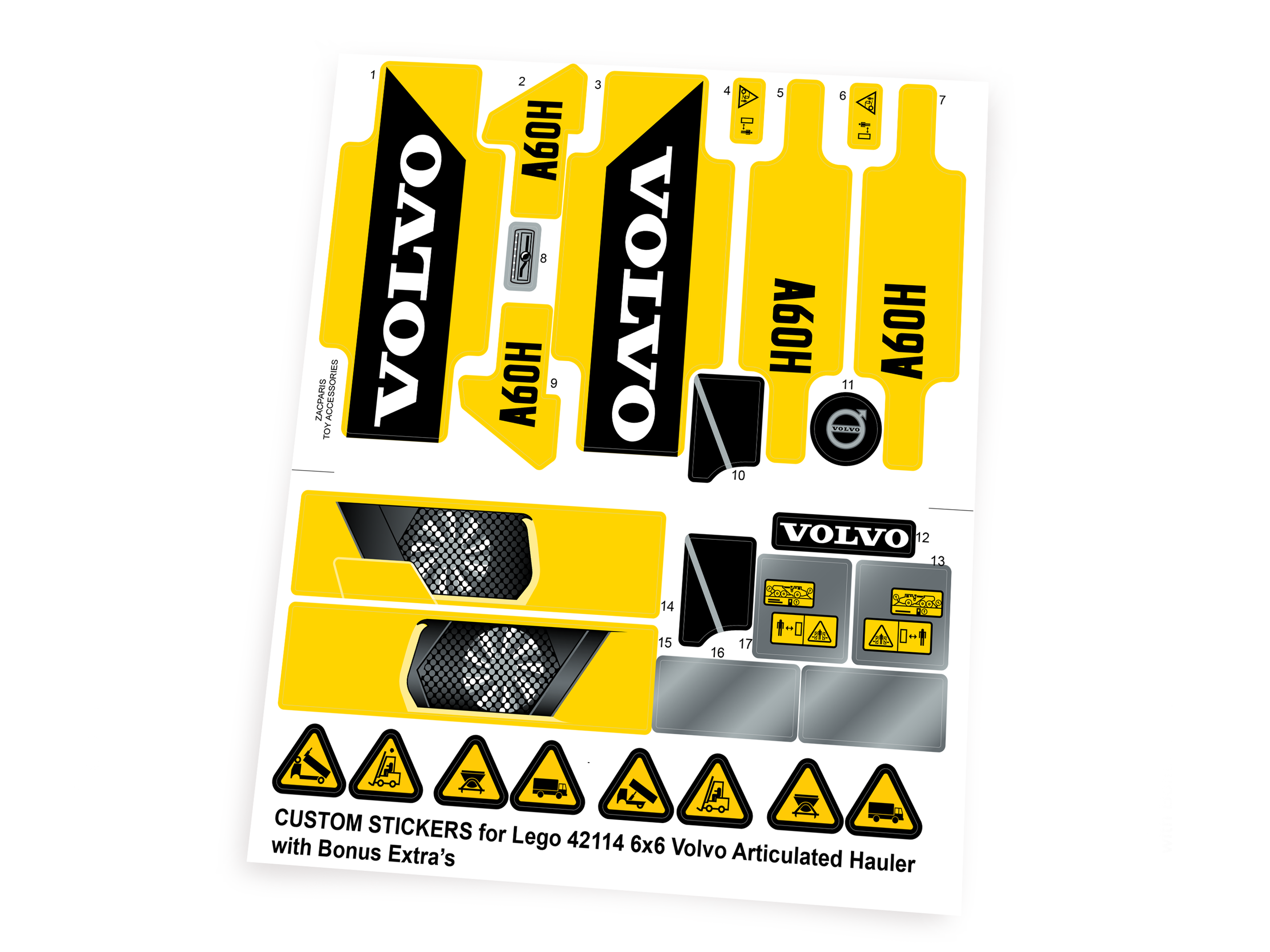 Custom stickers for Set 42114 6x6 Volvo Articulated Hauler with Bonus!