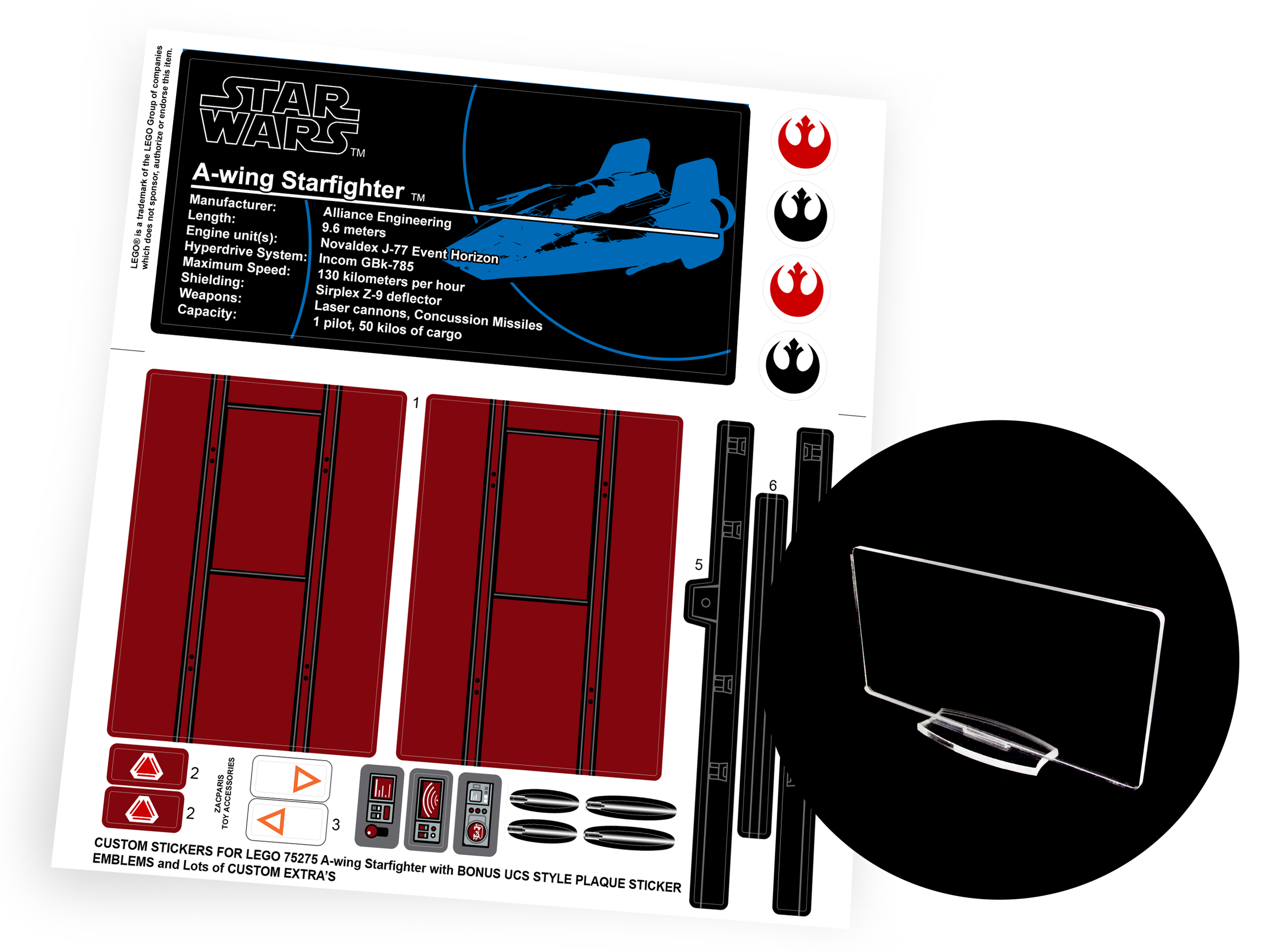 Lego 75275 A-wing Starfighter stickers