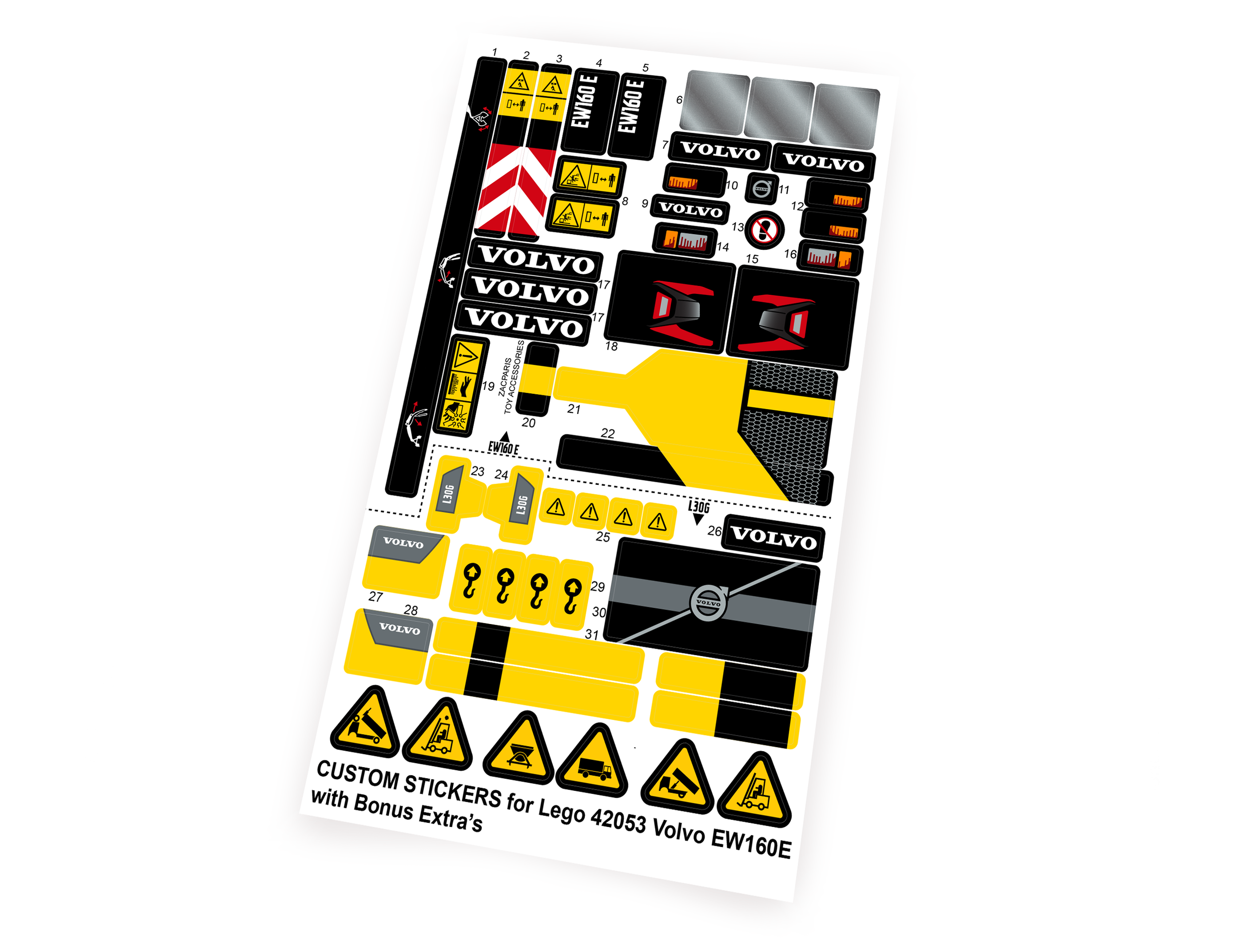 Custom stickers for Set 42053 Volvo EW160E with Bonus!