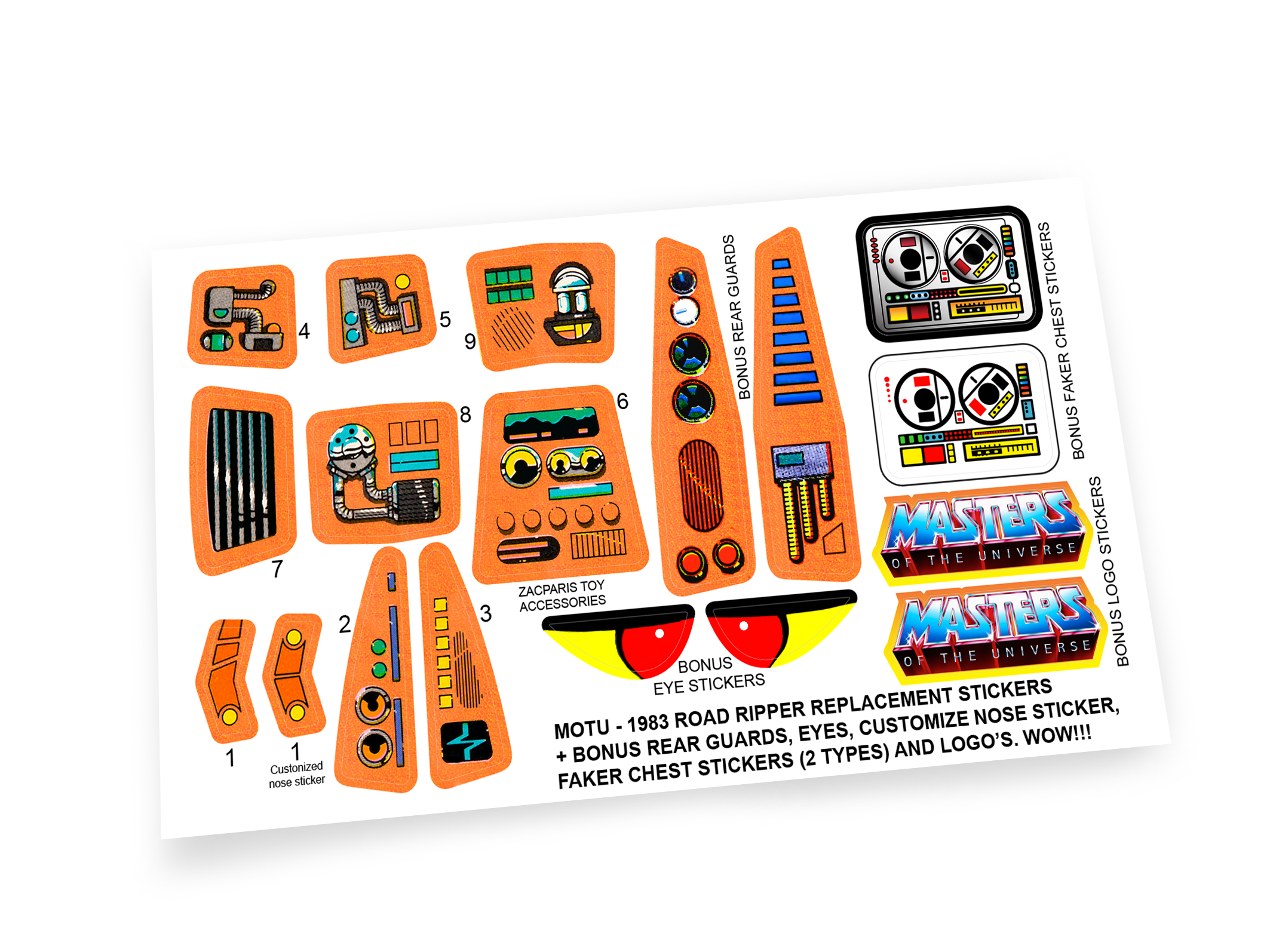 MOTU He-man Masters of the universe Road Ripper stickers