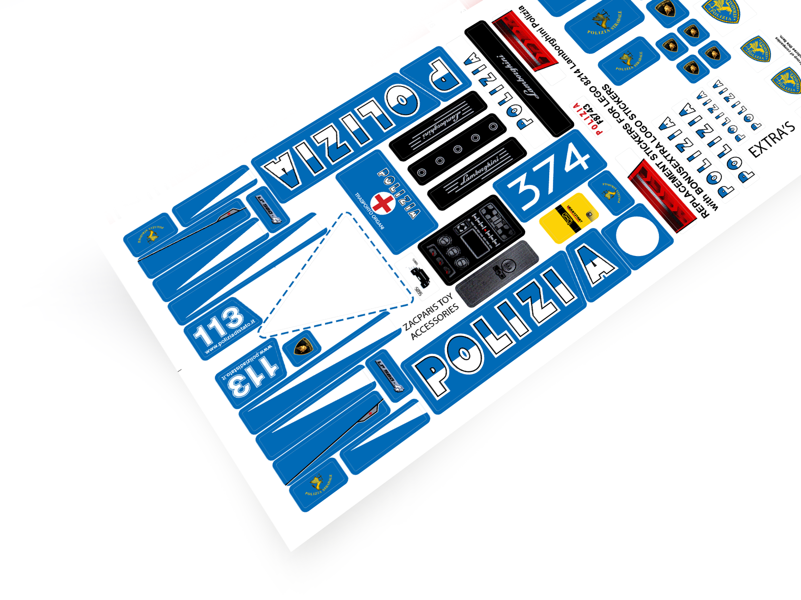 Lego 8214 Lamborghini Polizia Police stickers sticker sheet