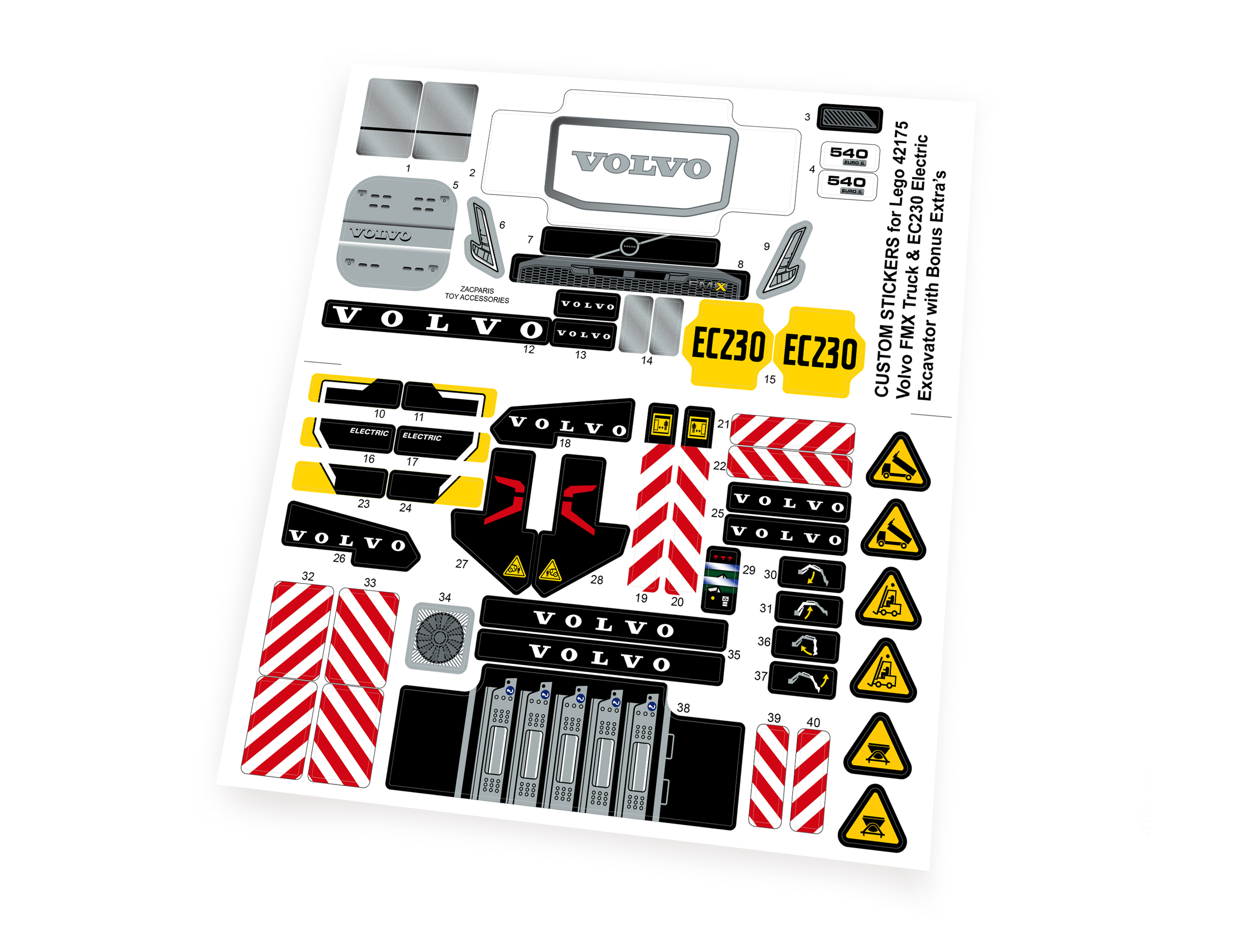 Custom stickers for Set 42175 Volvo FMX Truck & EC230 Electric E with Bonus!