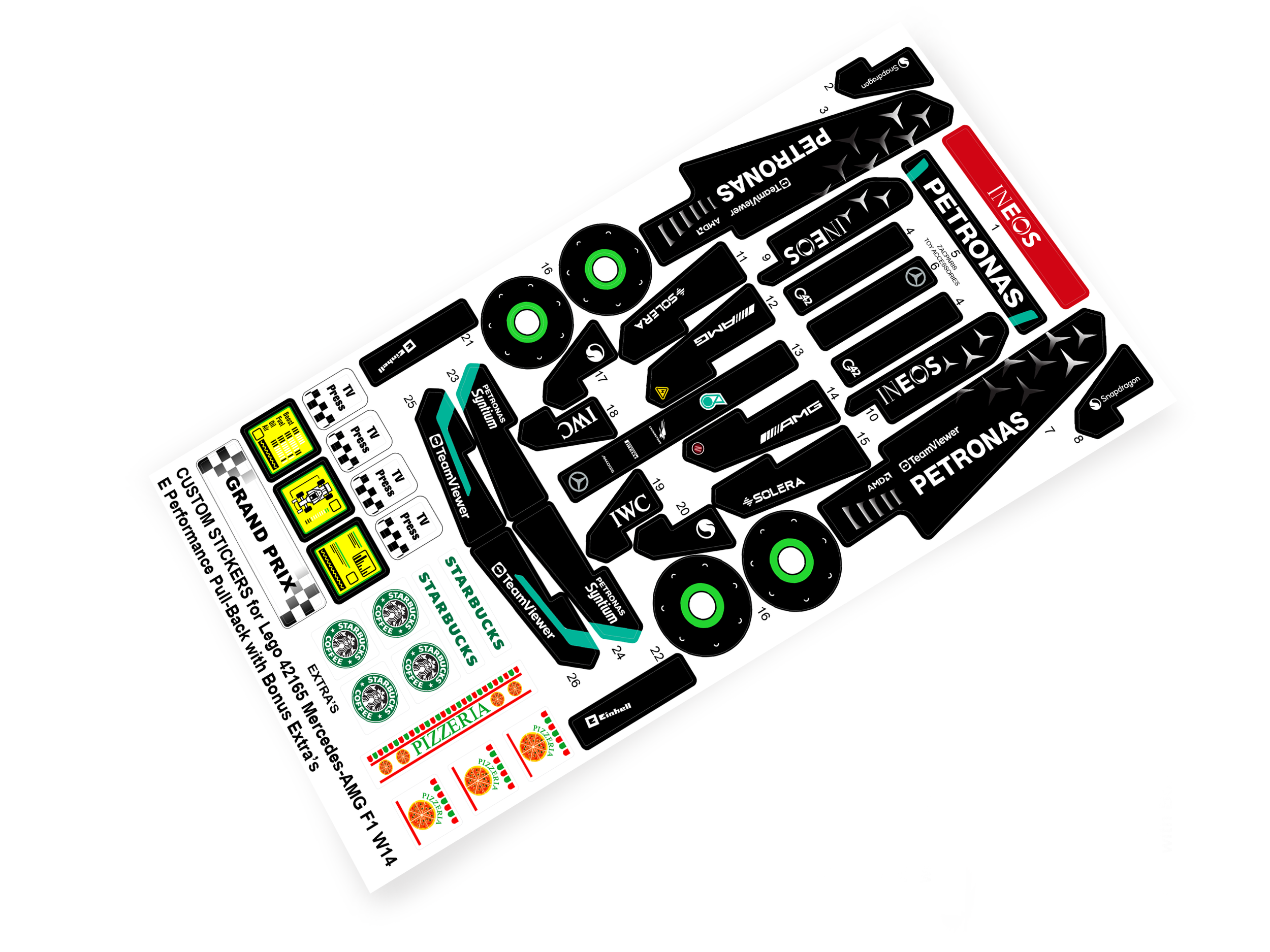 Custom stickers for Set 42165 Mercedes-AMG F1 W14 E Performance Pull-Back with Bonus!