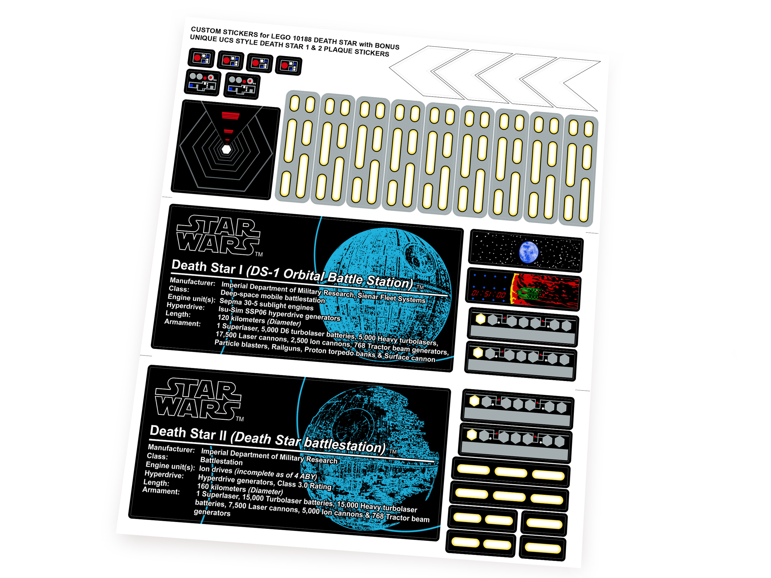 Custom stickers for Star Wars Set 10188 Death Star with Bonus!