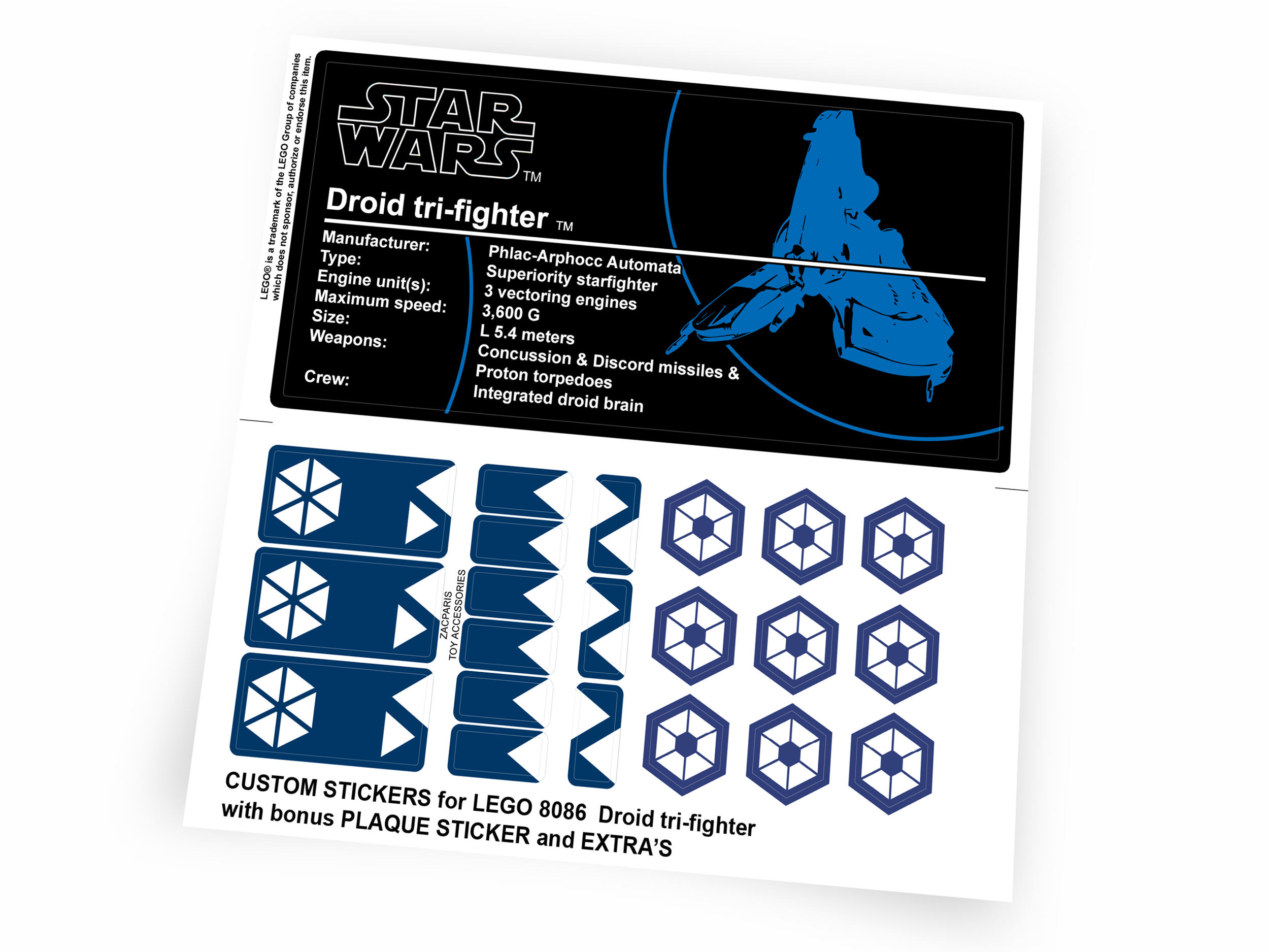 Lego 8086 Droid Tri-Fighter stickers