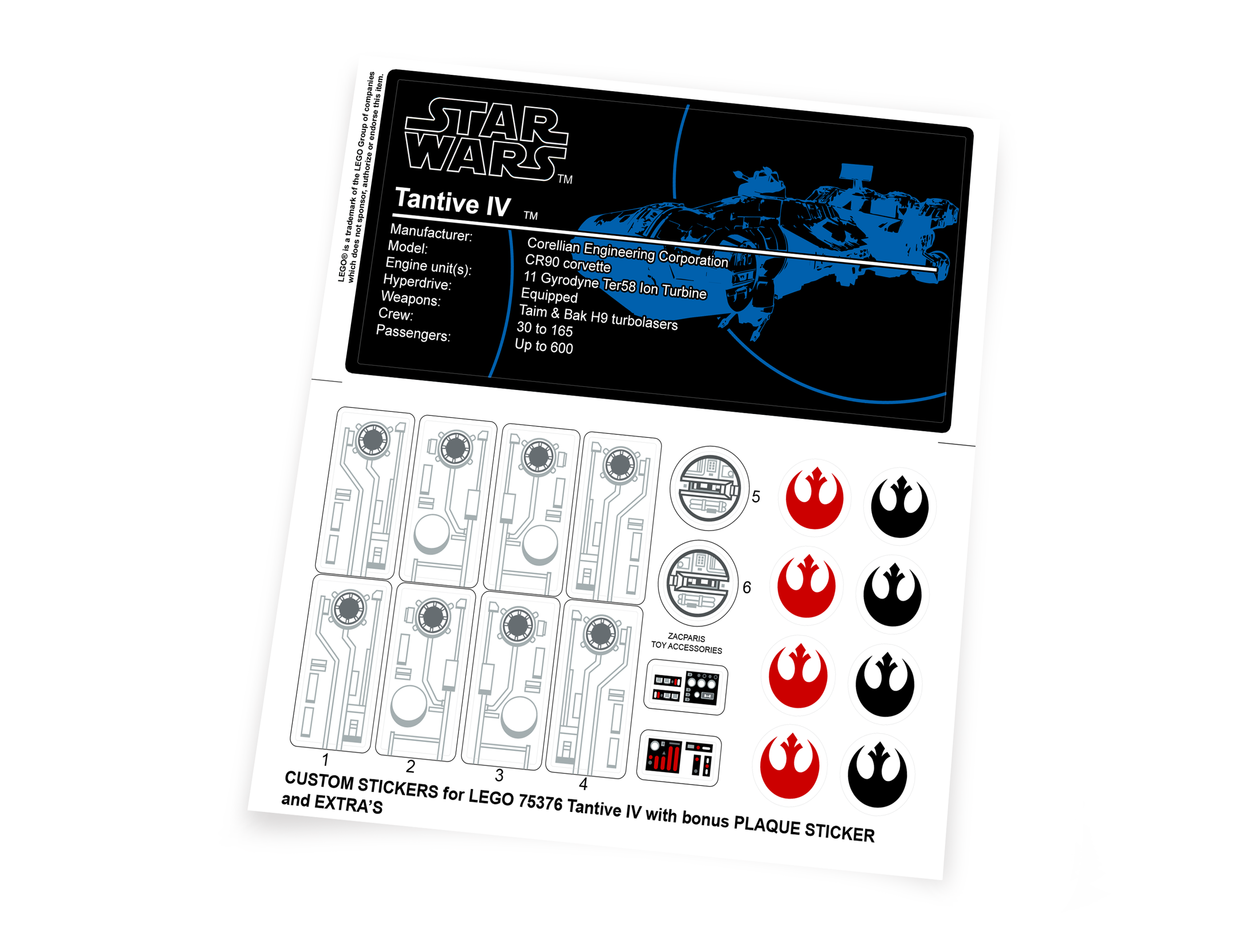 Lego 75376 Tantive IV stickers