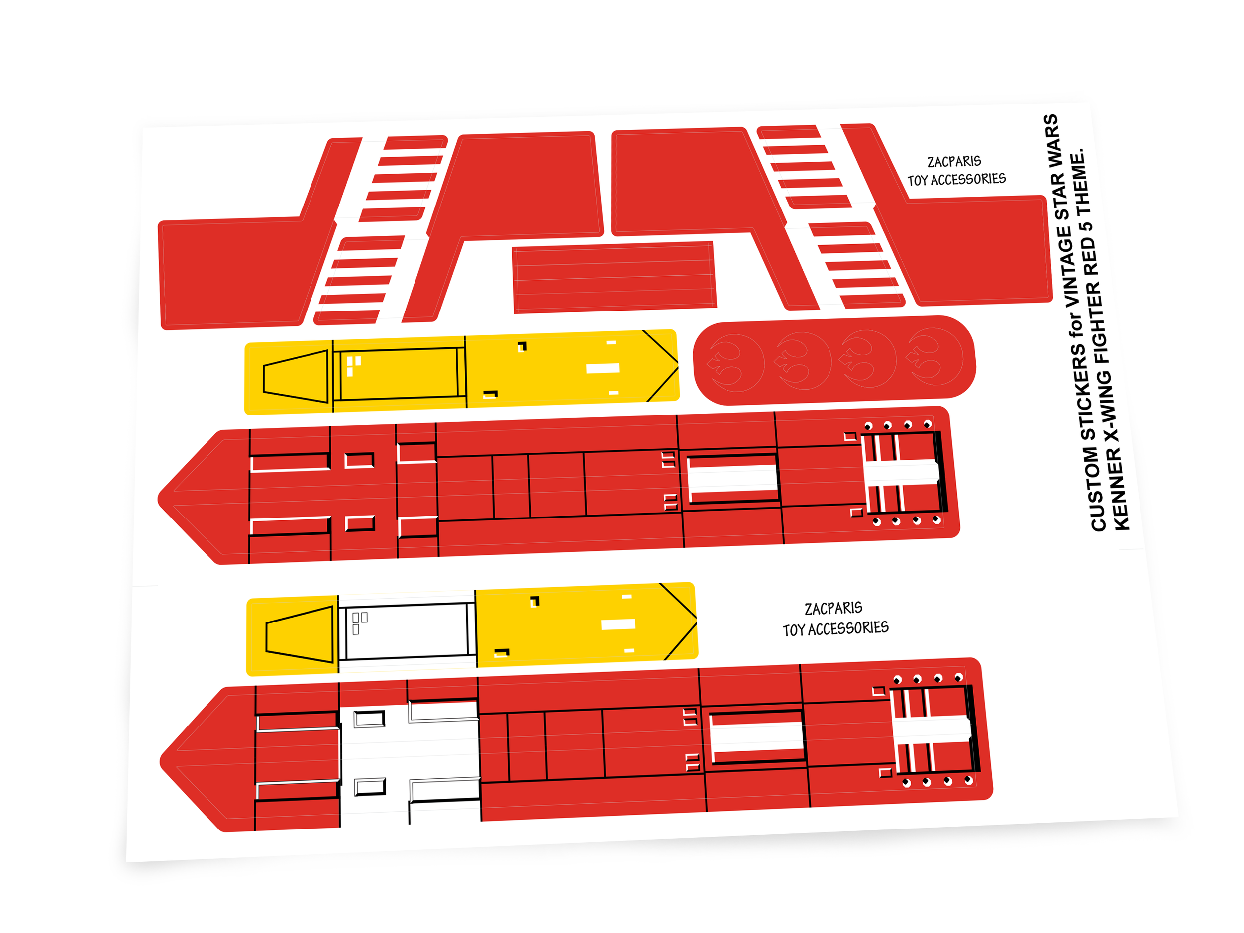 Custom Vintage Star Wars 1978-82 Kenner X-Wing Red Five 5 theme stickers