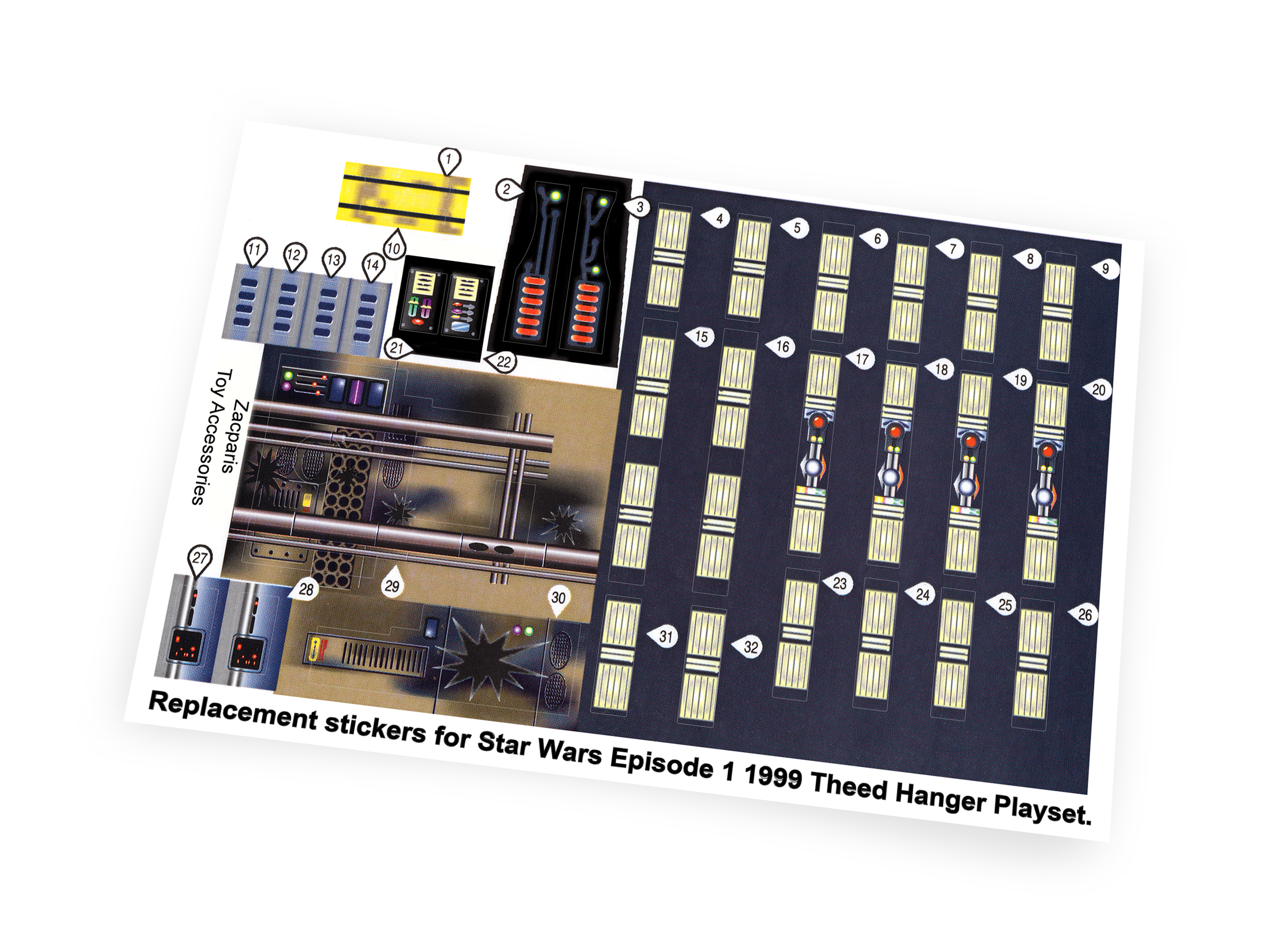 Hasbro Star Wars 1999 Hasbro Episode 1 Theed Hanger Playset stickers
