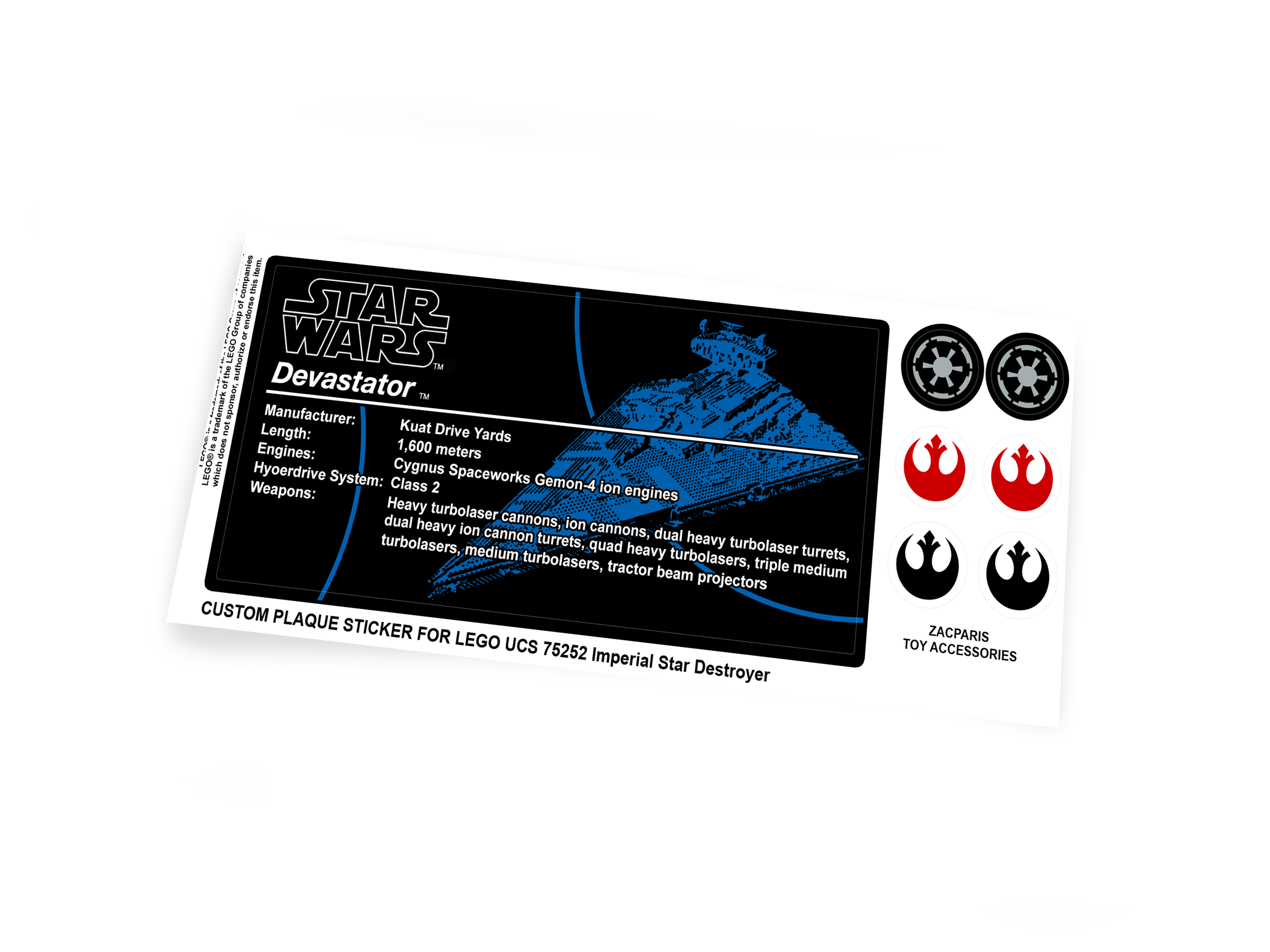 Lego 75252 Imperial star destroyer stickers