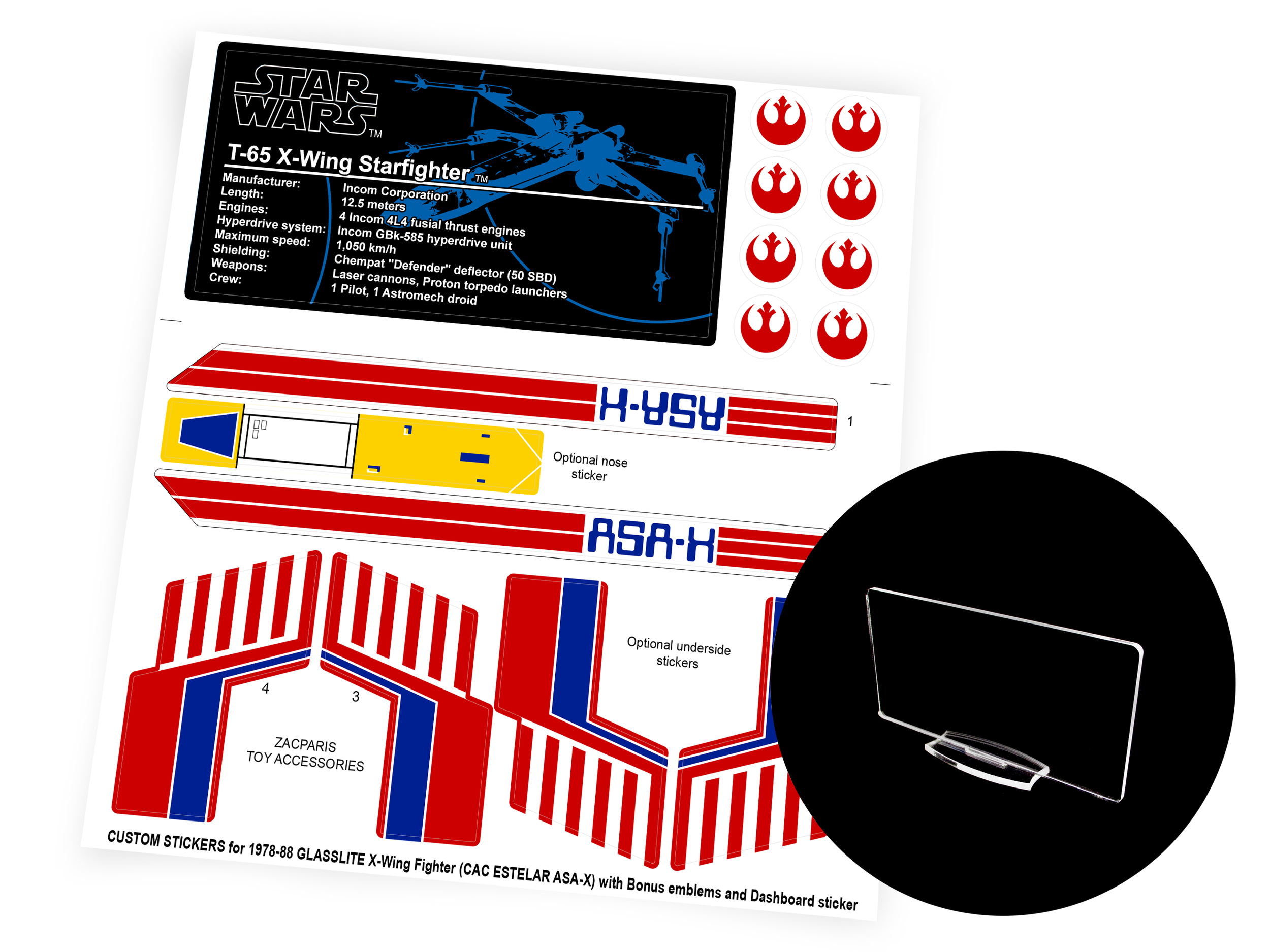 Star Wars Glasslite X-Wing xwing stickers CACA ESTELAR ASA-X