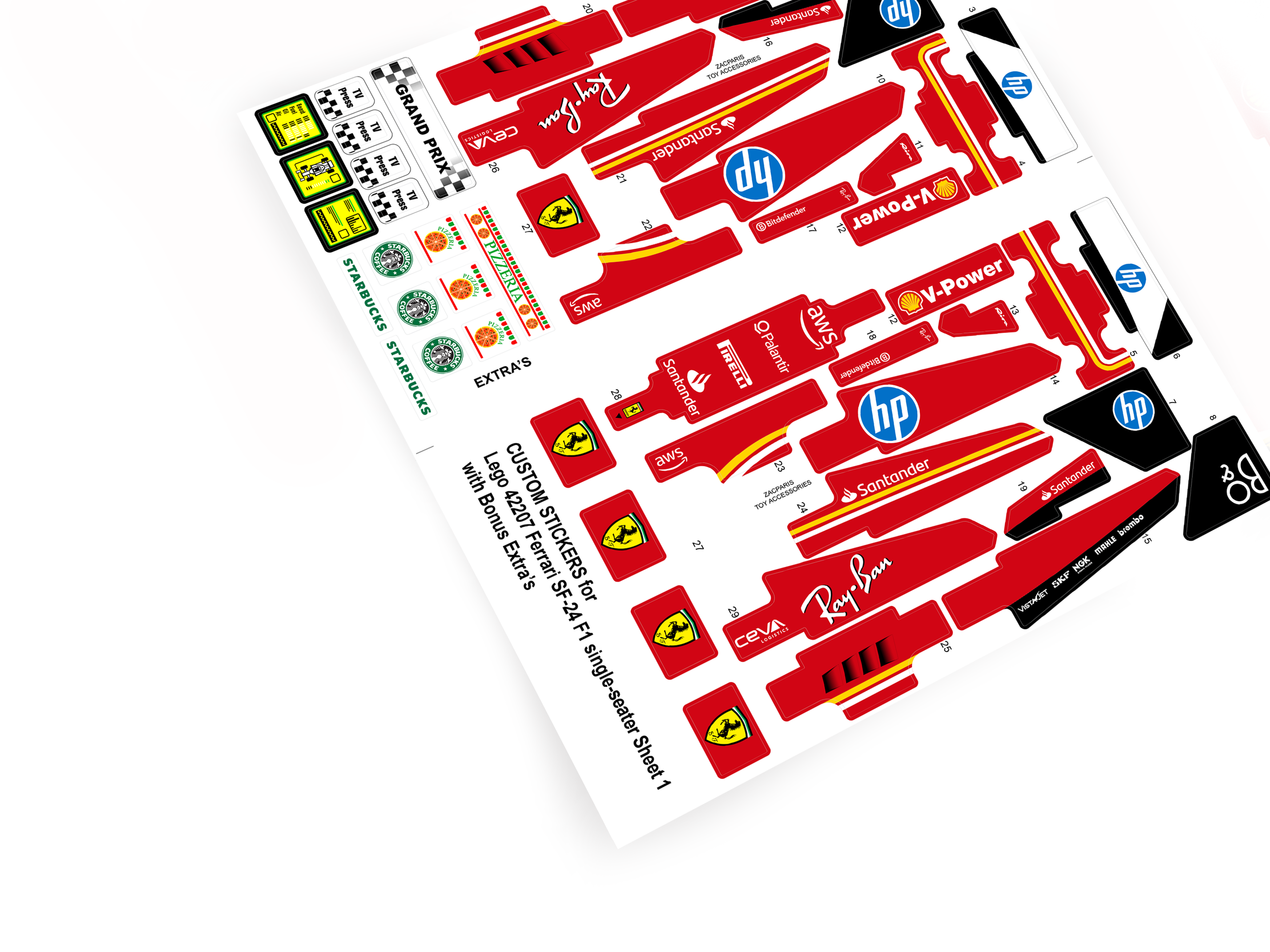 Lego 42207 Ferrari SF-24 F1 single-seater stickers
