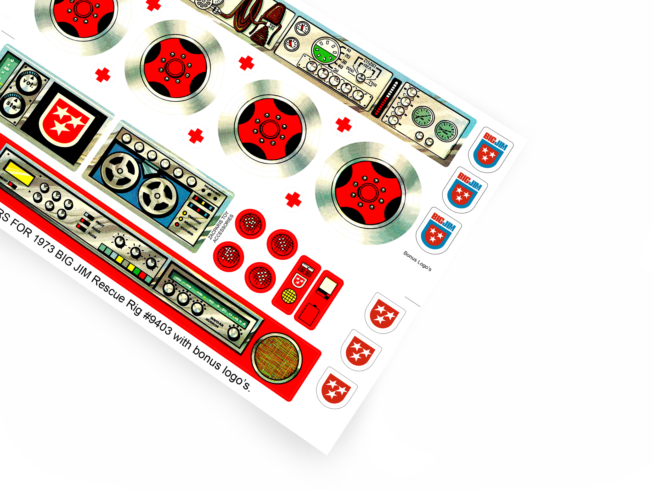Mattel 1973 Big Jim Rescue Rig stickers Ref: 9403
