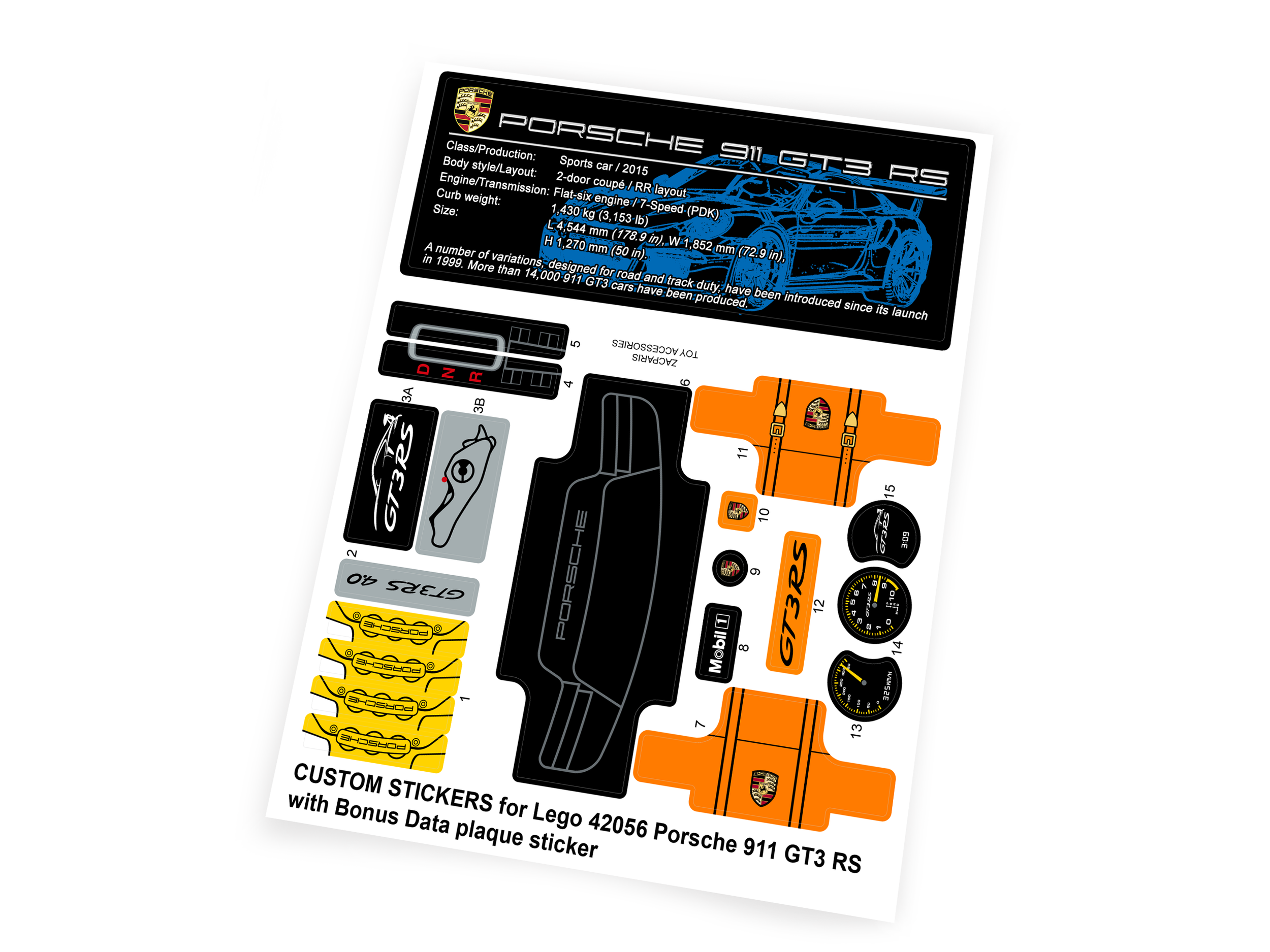 Custom stickers for Set 42056 Porsche 911 GT3 RS with Bonus!