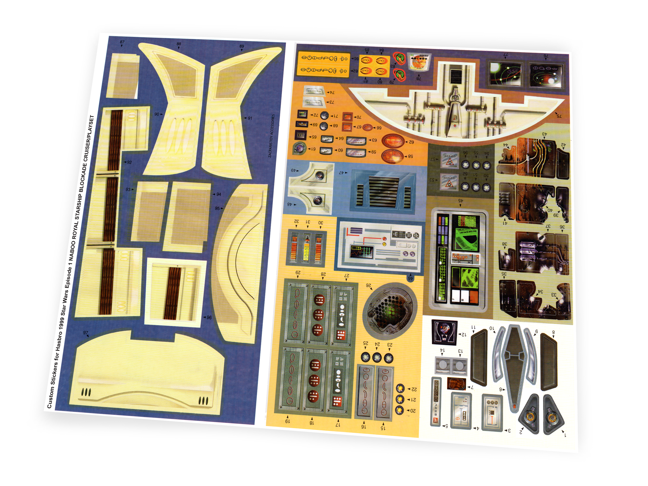 Vintage Star Wars Hasbro 1999 Episode 1 Naboo Royal Starship Blockade Cruiser Playset stickers