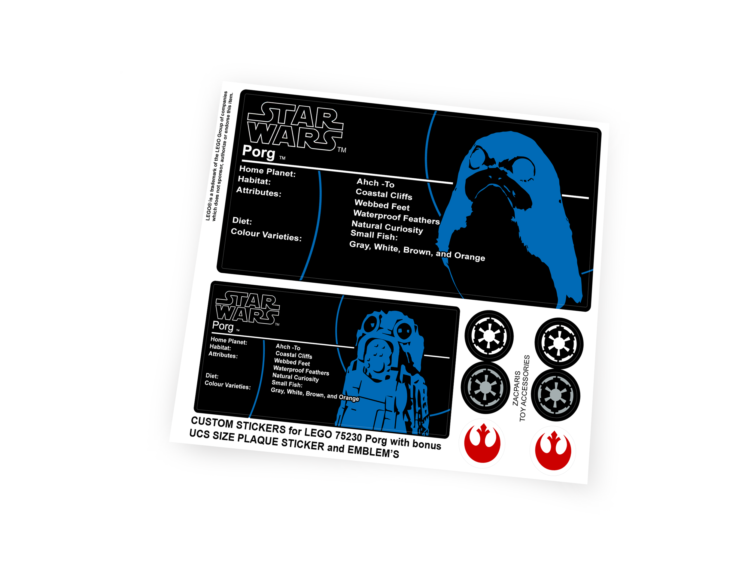 Custom stickers for Star Wars Set 75230 Porg with Bonus!