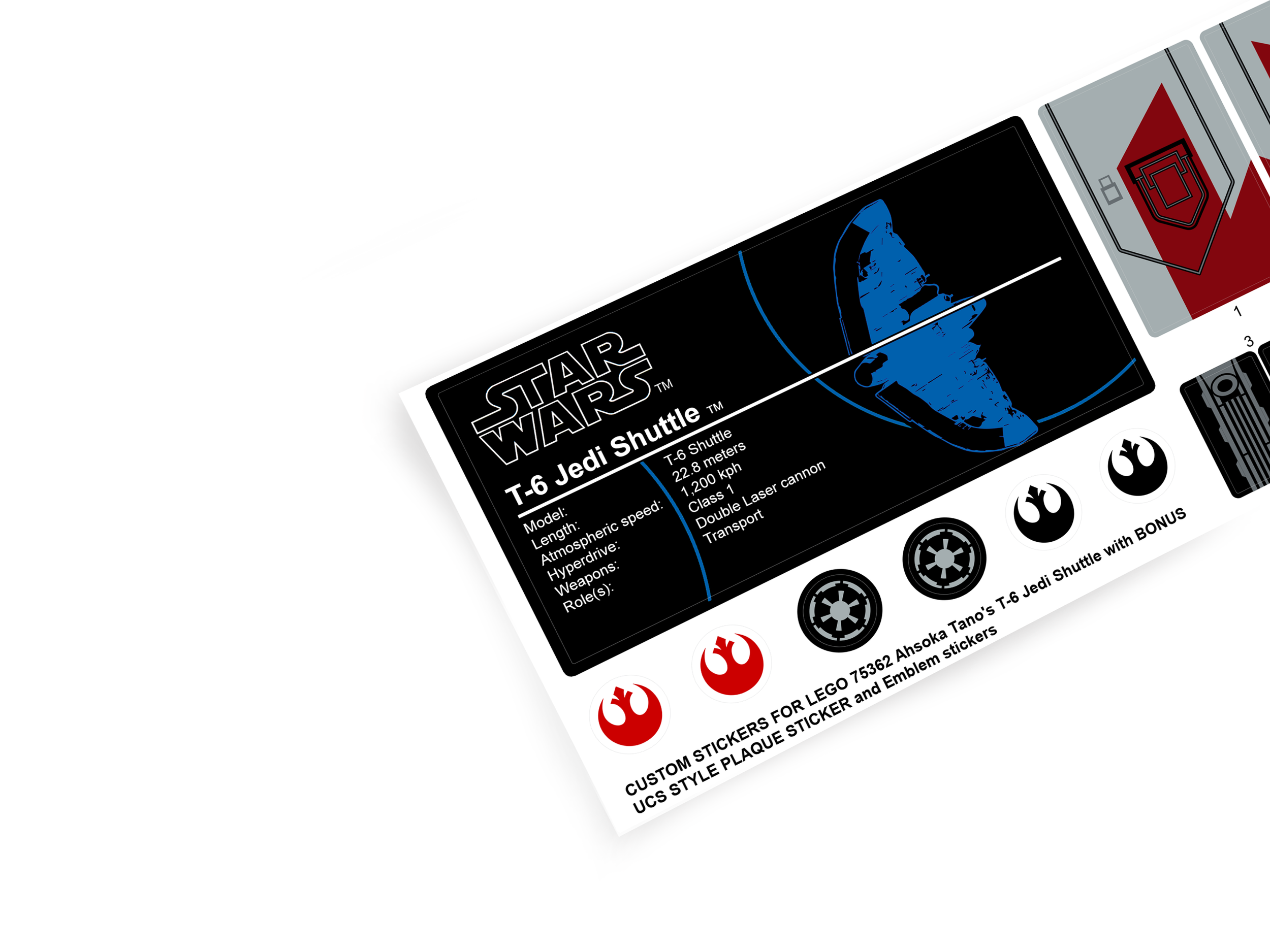 Lego 75362 Ahsoka Tano's T-6 Jedi Shuttle stickers