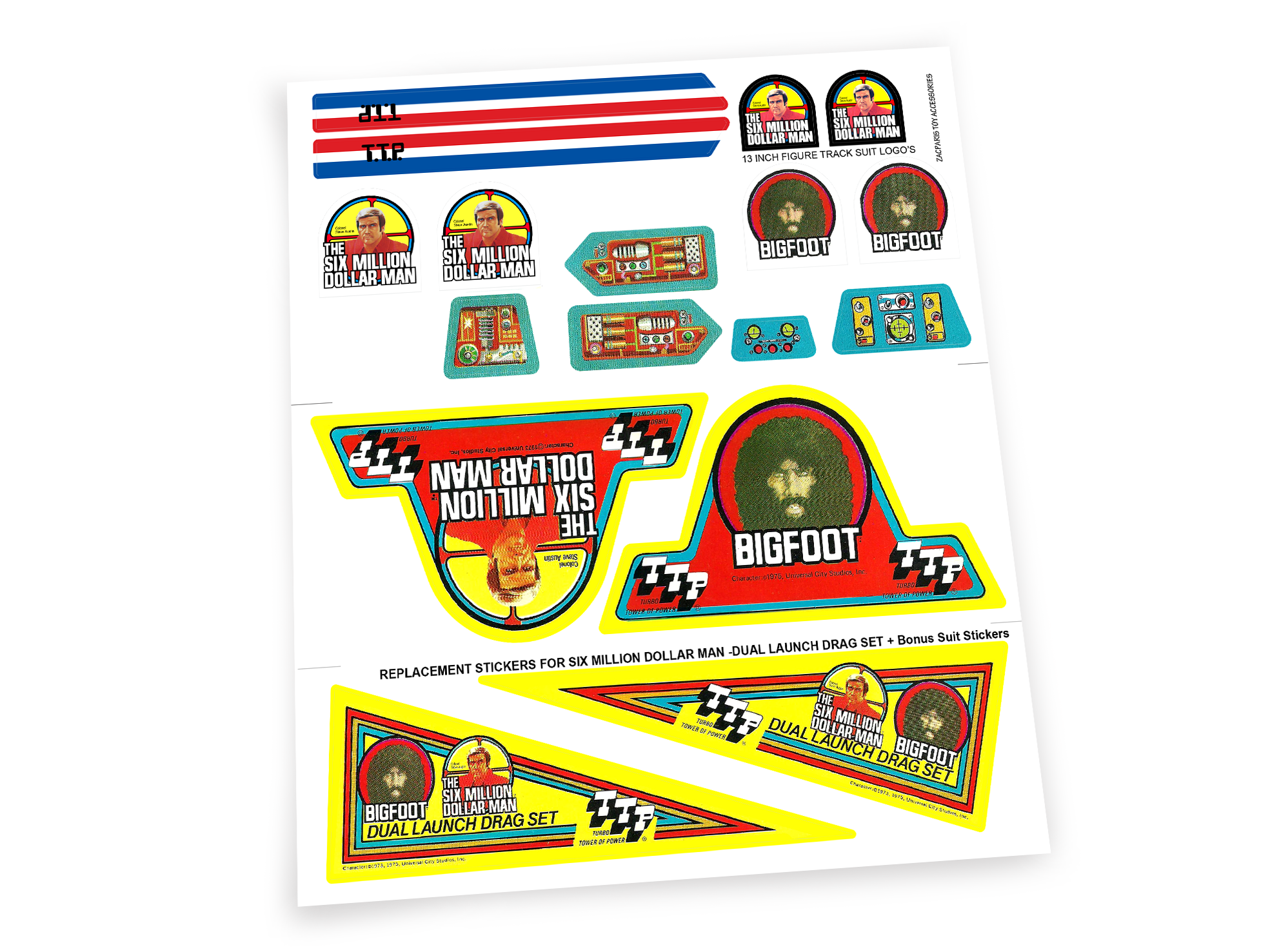 Kenner 1977 Six Million Dollar Man SMDM Bionic Dual Launch Drag Set stickers