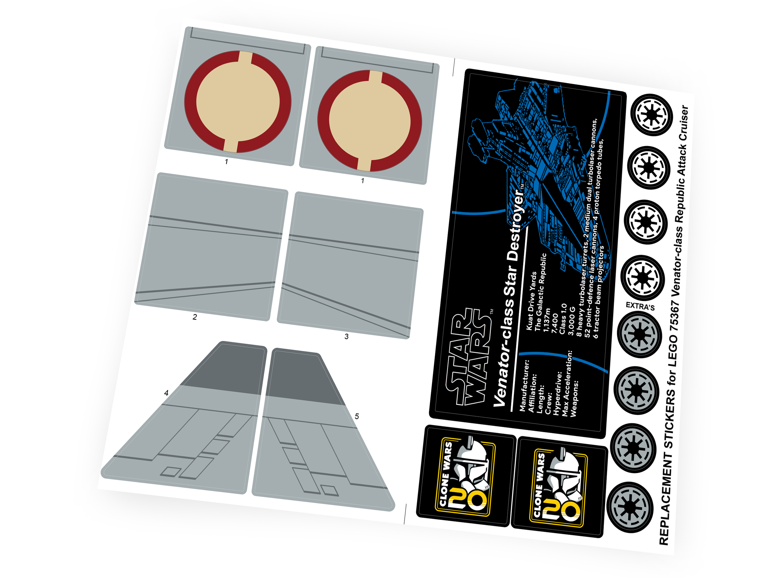 Custom Plaque sticker for Star Wars Set 75367 Venator-class Republic Attack Cruiser