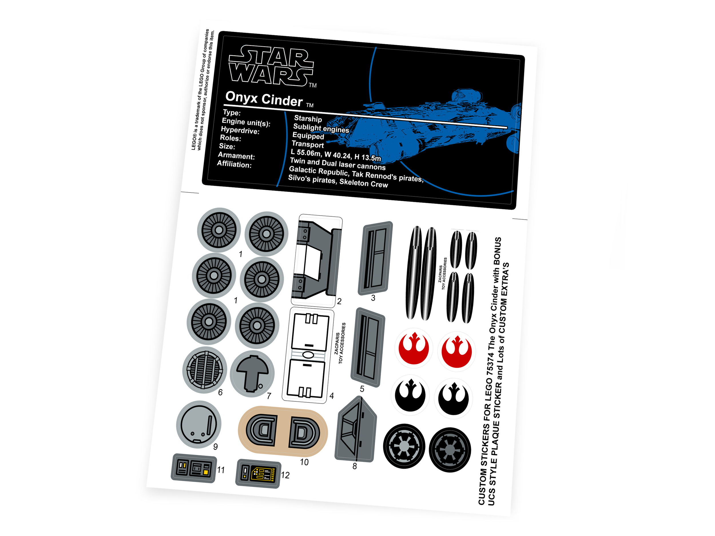 Lego 75374 The Onyx Cinder stickers