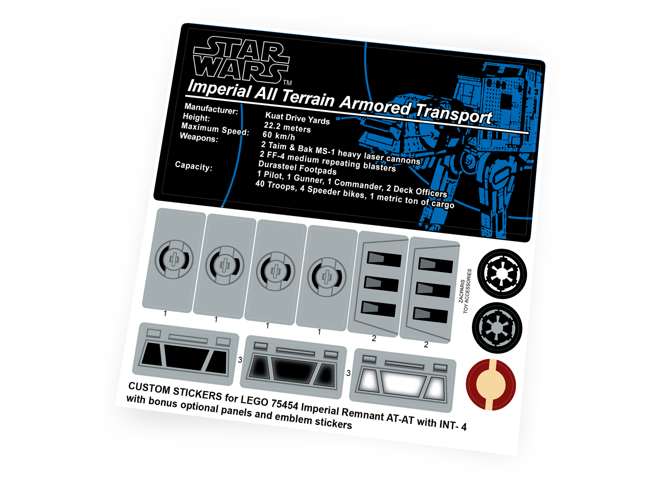 Custom Star Wars Set 75454 AT-AT Imperial Remnant stickers