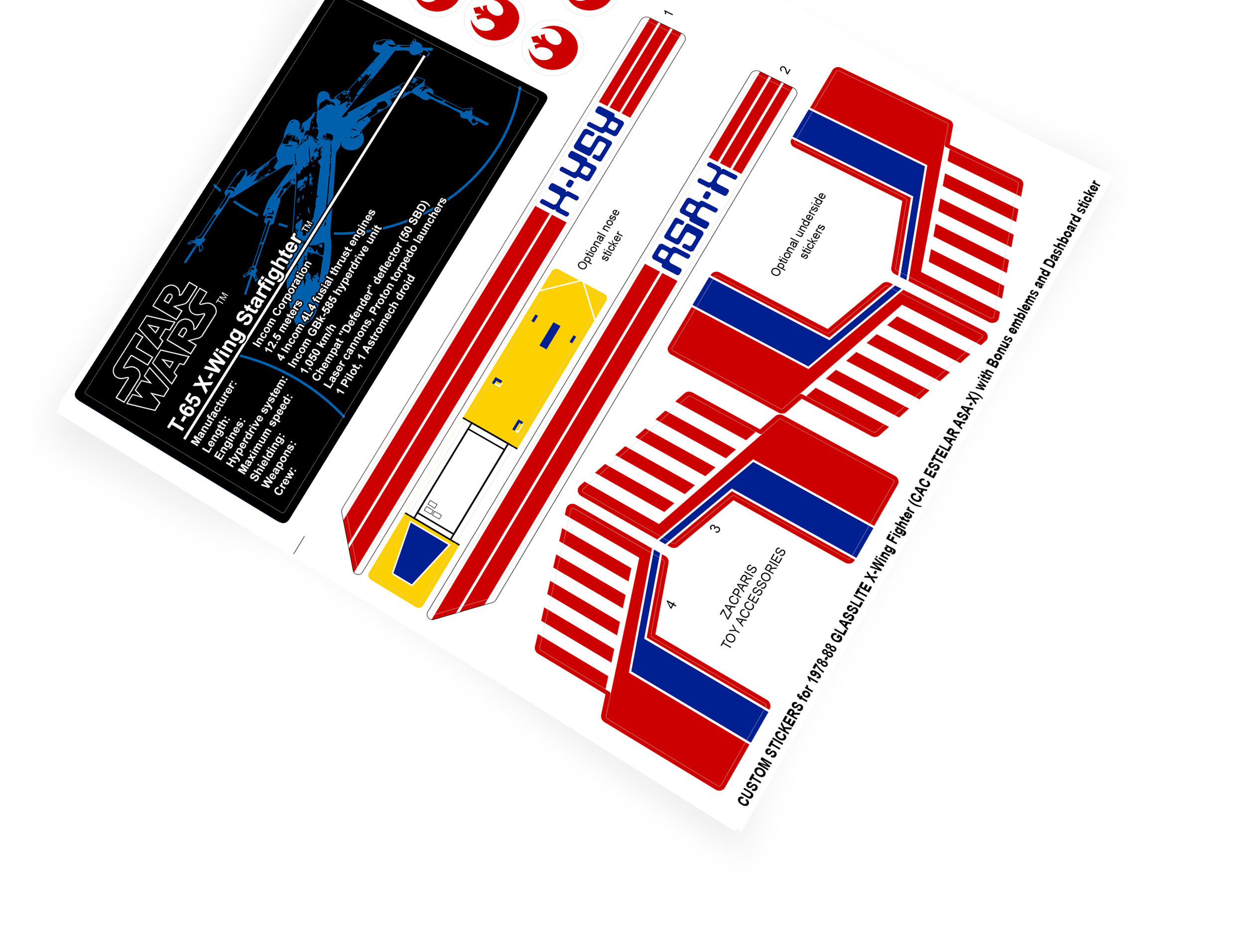 Star Wars Glasslite X-Wing xwing stickers CACA ESTELAR ASA-X