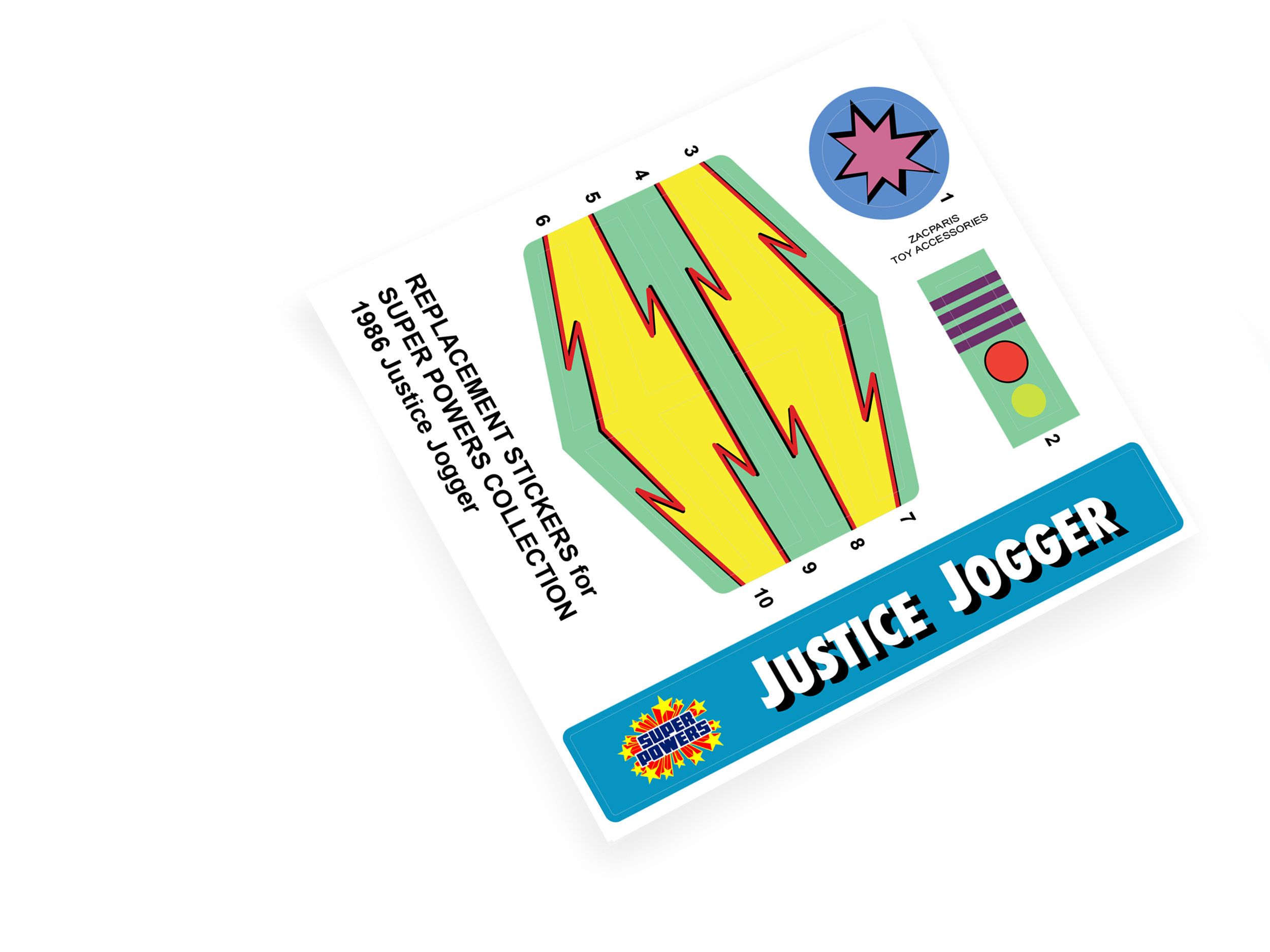 Kenner 1986 Super Powers Collection Justice Jogger stickers