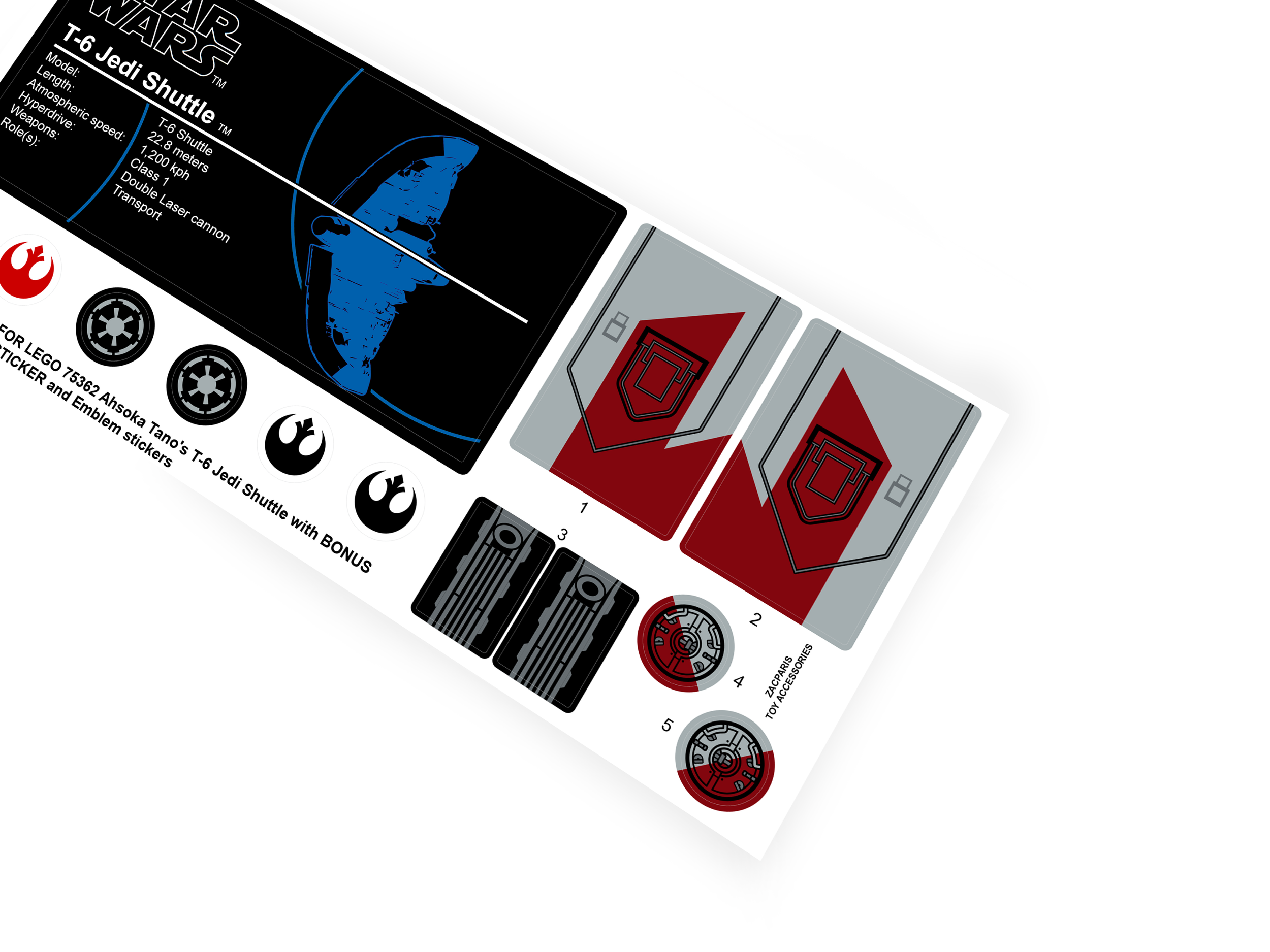 Lego 75362 Ahsoka Tano's T-6 Jedi Shuttle stickers