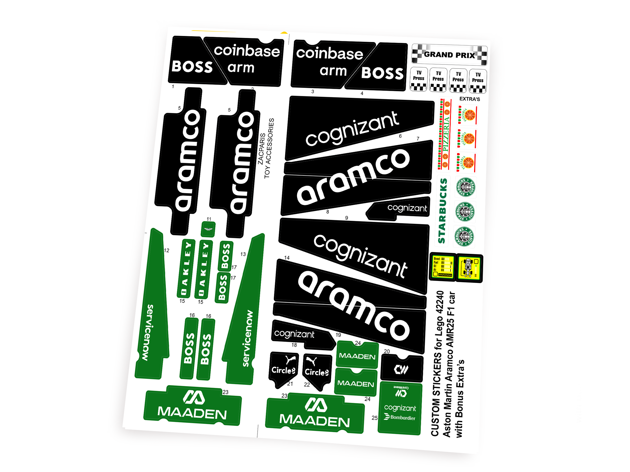 Custom stickers for Set 42240 Aston Martin Aramco AMR25 F1 with Bonus!