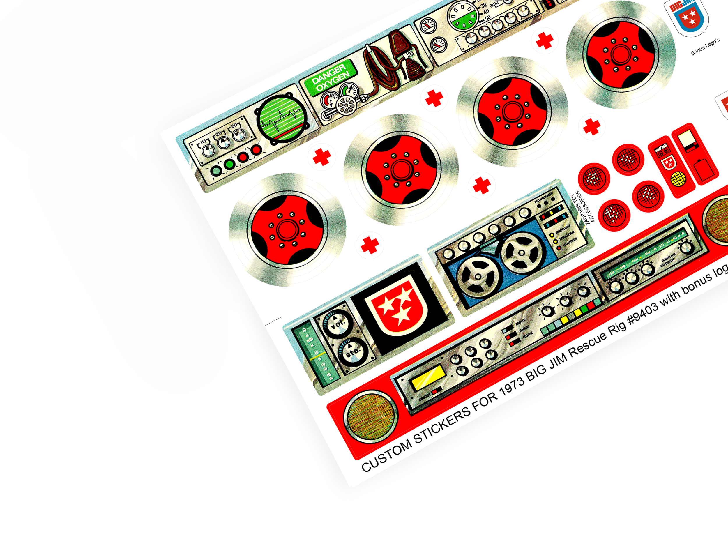 Mattel 1973 Big Jim Rescue Rig stickers Ref: 9403