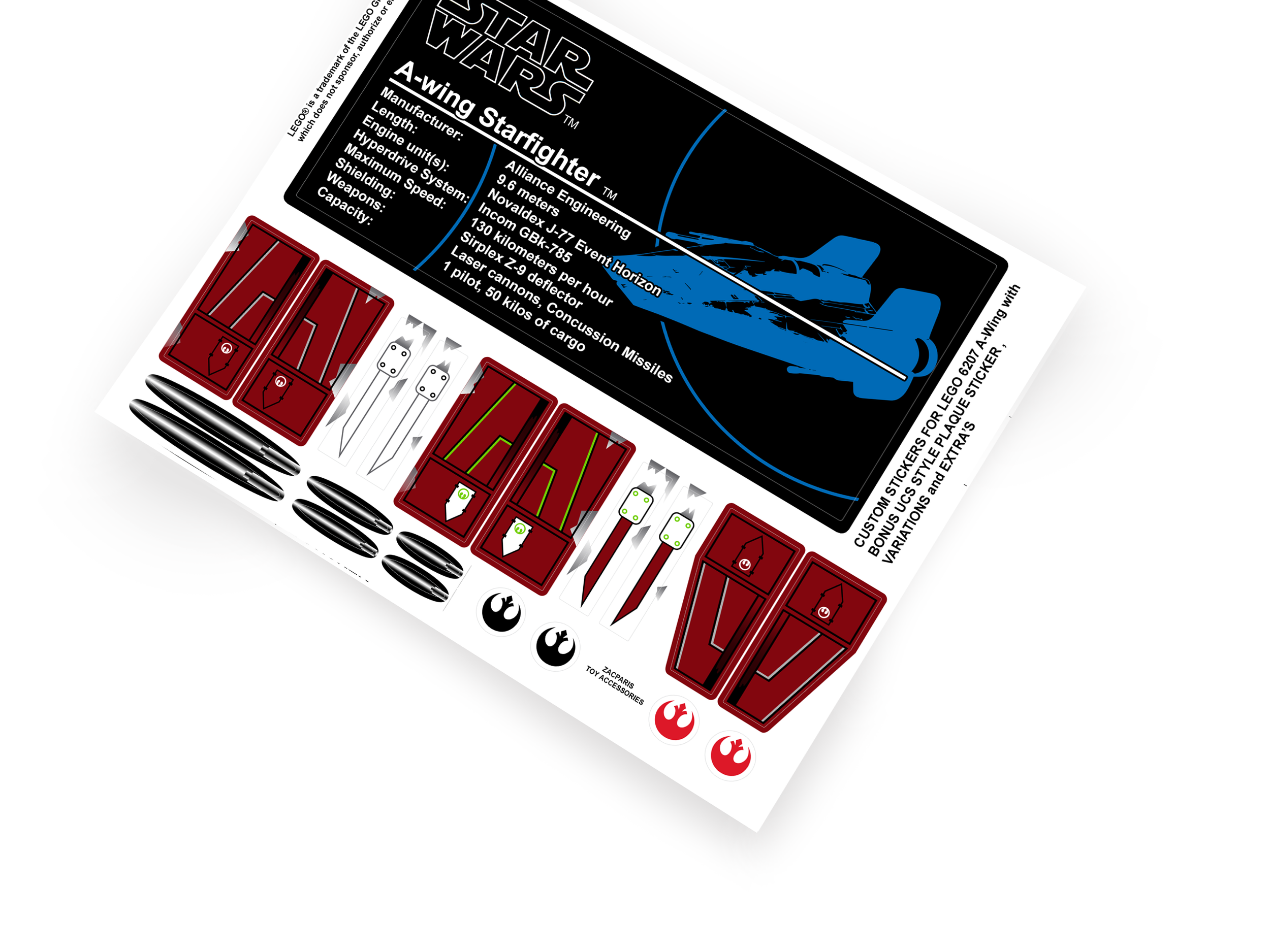 Lego 6207 A-wing Fighter stickers