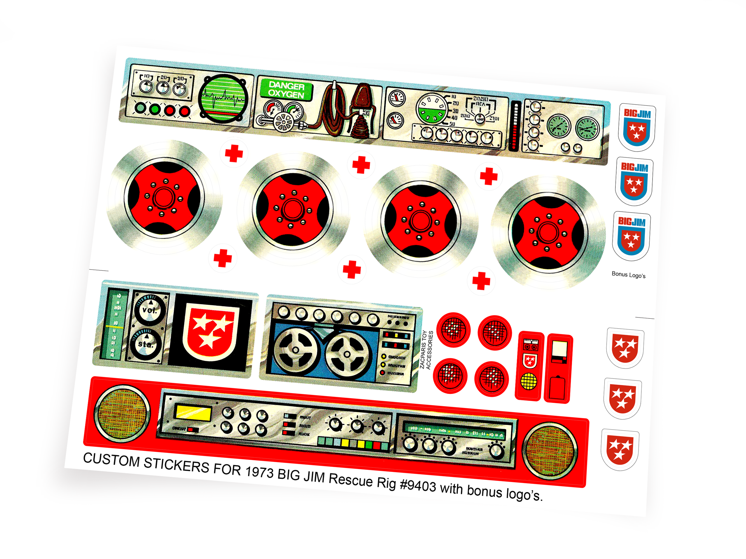 Mattel 1973 Big Jim Rescue Rig stickers Ref: 9403