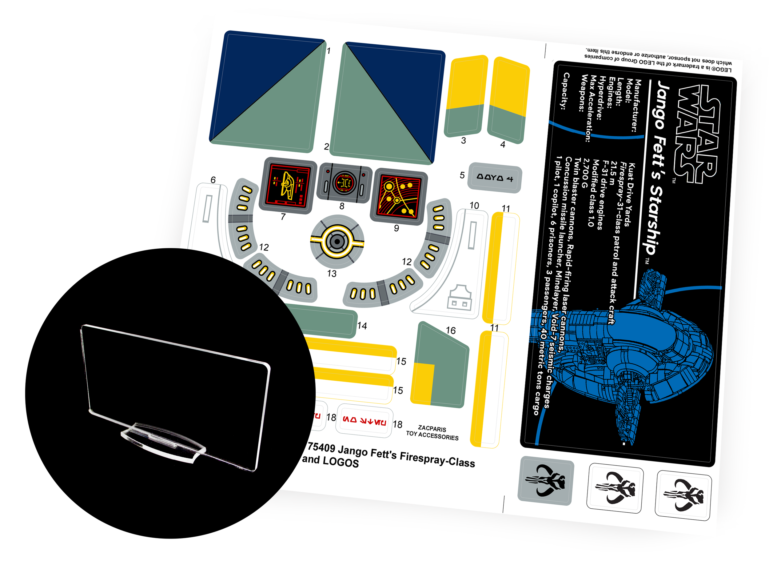Lego 75409 Jango Fett's Firespray-Class Starship stickers