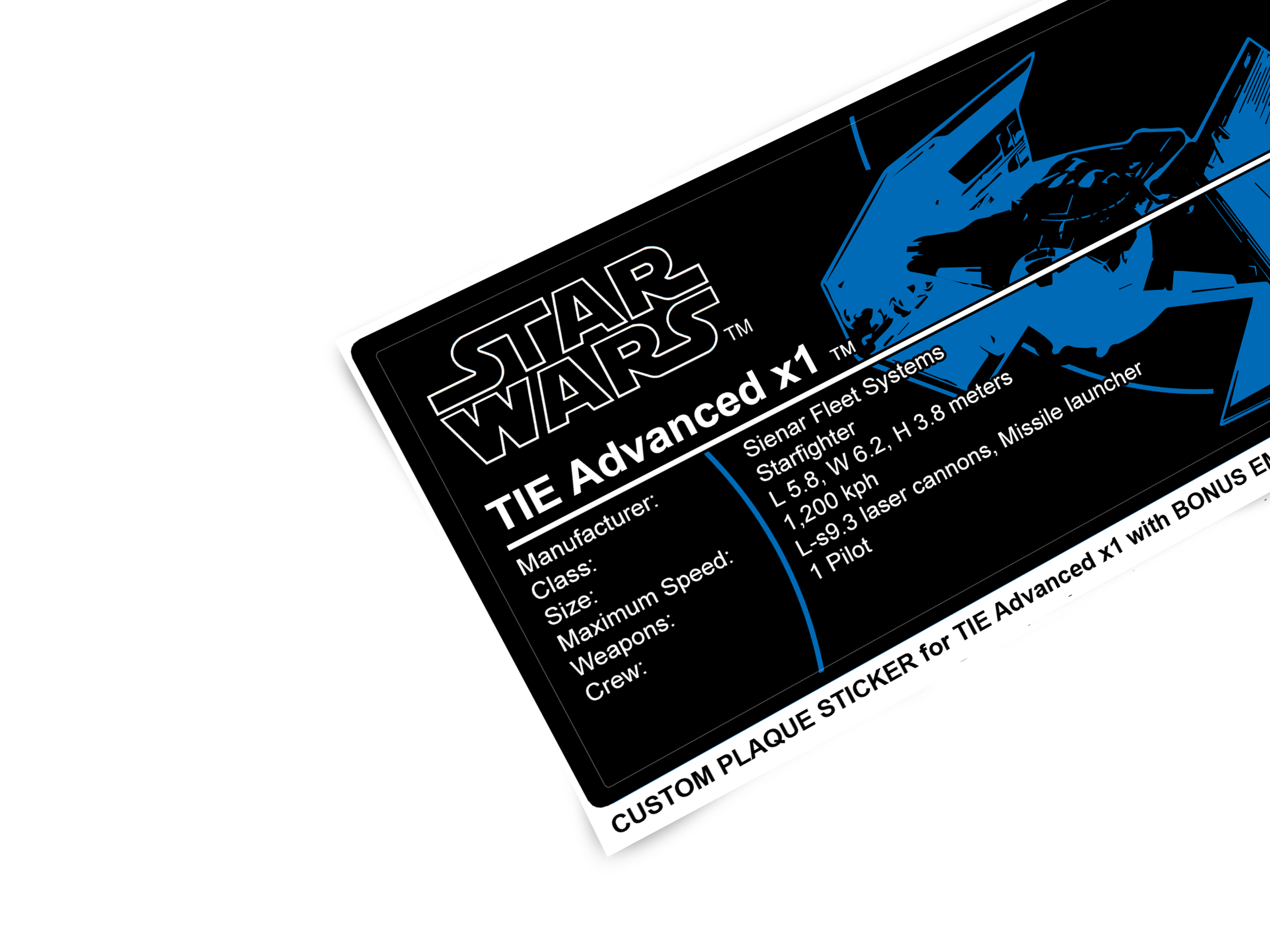 Lego 8017 10175 75082 Darth Vader TIE Advance stickers