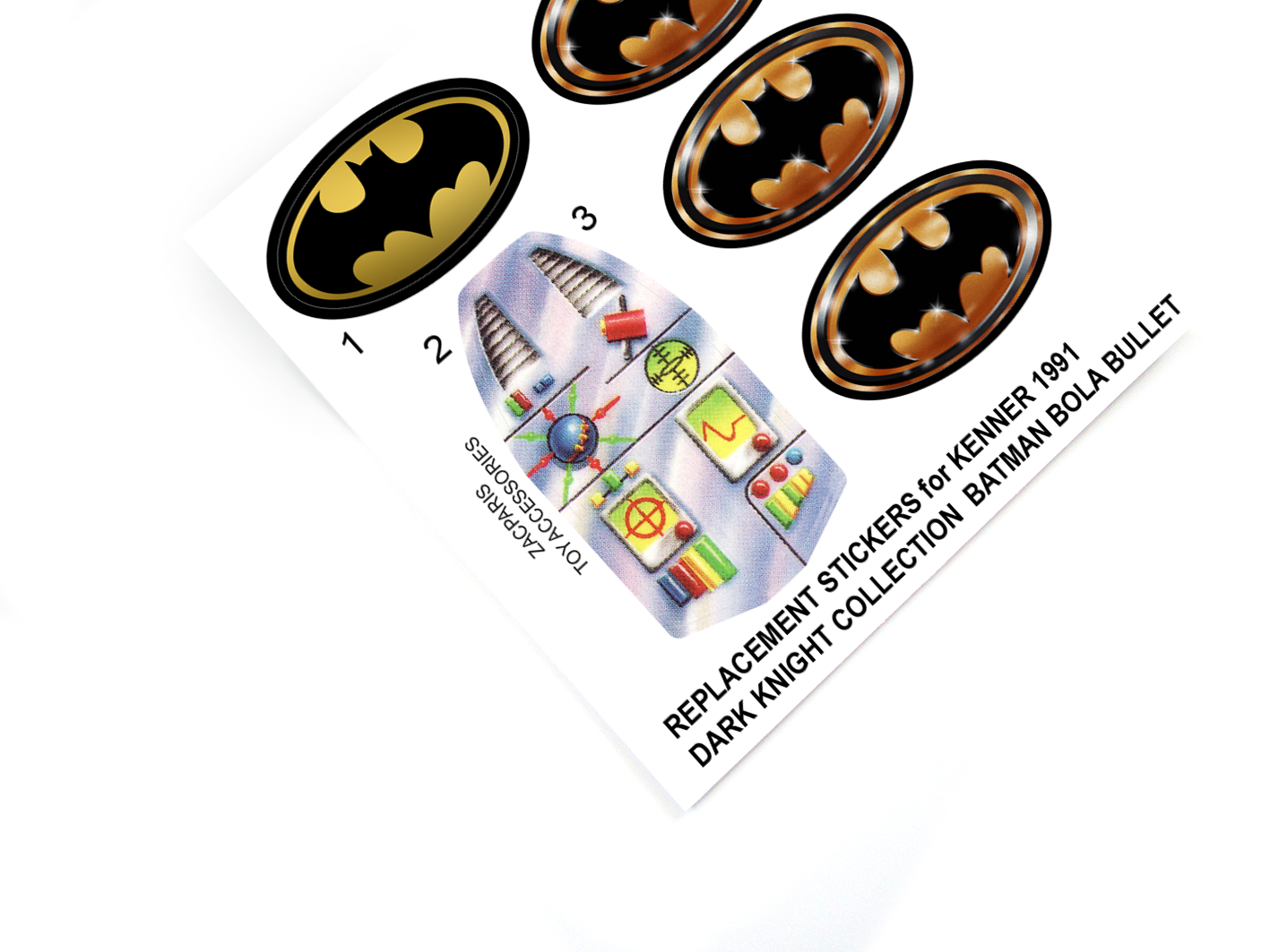 Kenner 1991 Batman Dark Knight Collection Bola Bullet stickers