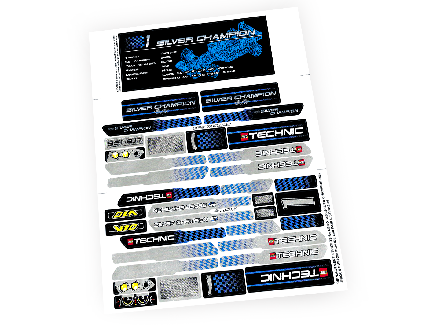 Lego 8458 Silver Champion stickers sticker sheet