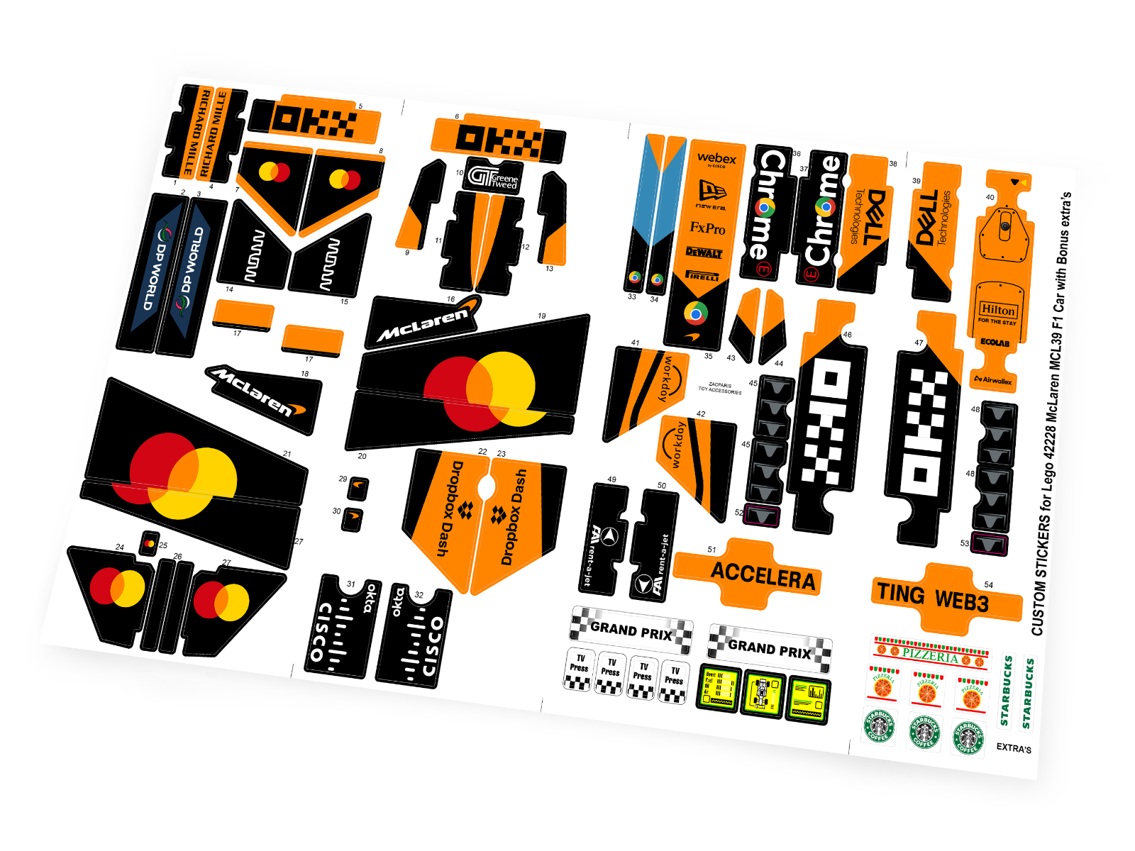 Custom stickers for Set 42228 McLaren MCL39 F1 Car with Bonus!